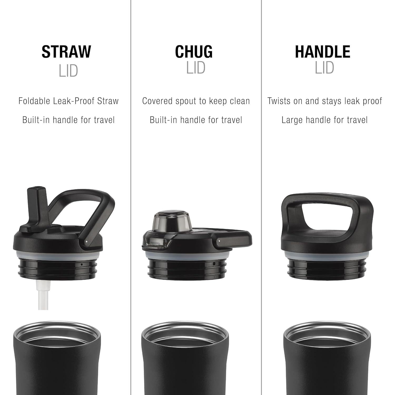 Botella de Agua ZULU Core 32oz Acero Inoxidable con 3 Tapas