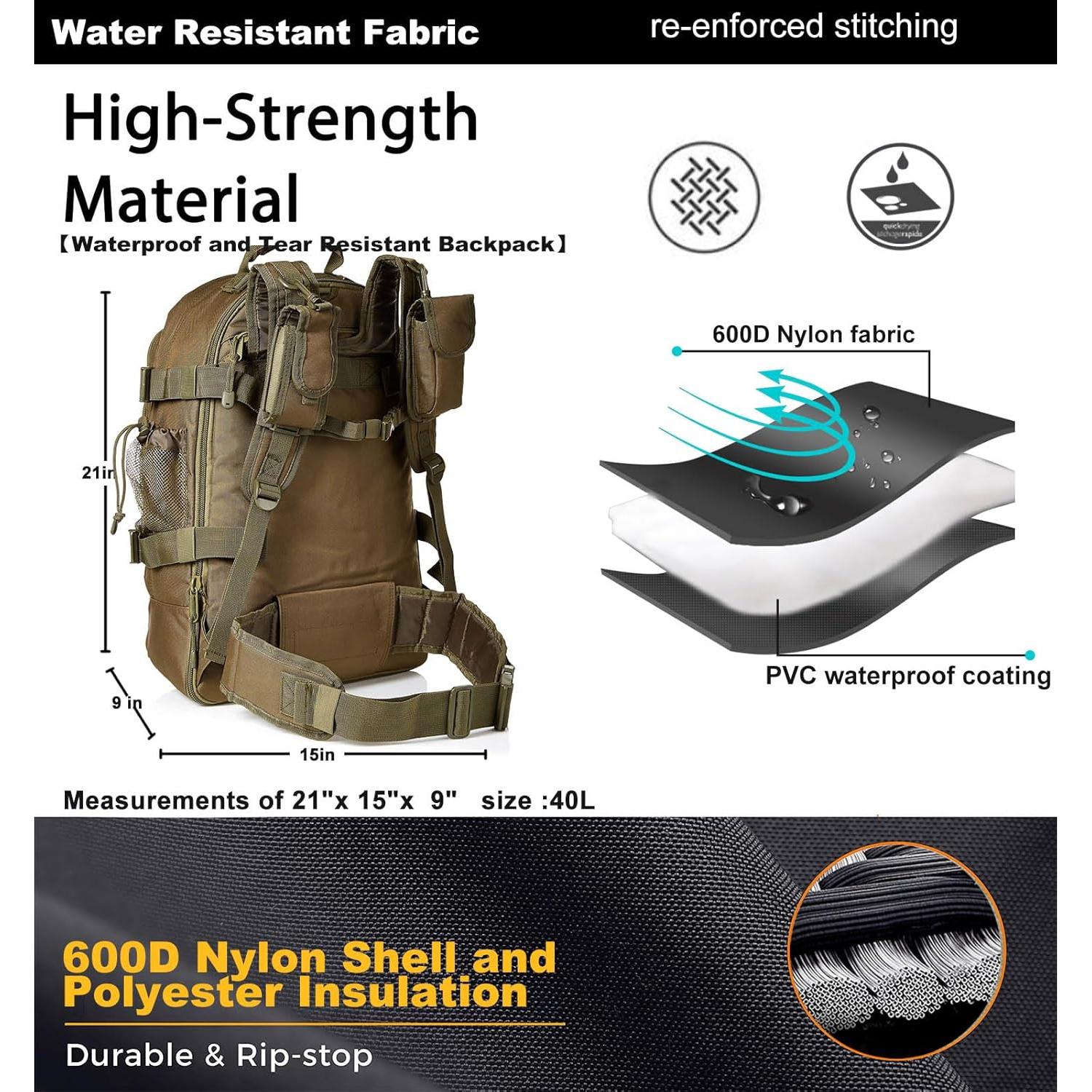 Mochila Táctica Militar Verde 40L Molle 3 Días Senderismo