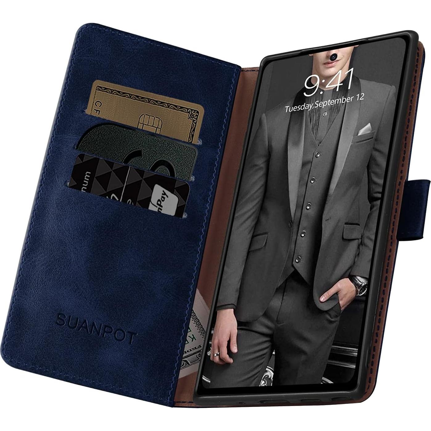 Funda billetera SUANPOT para Samsung Galaxy Note 10 azul RFID