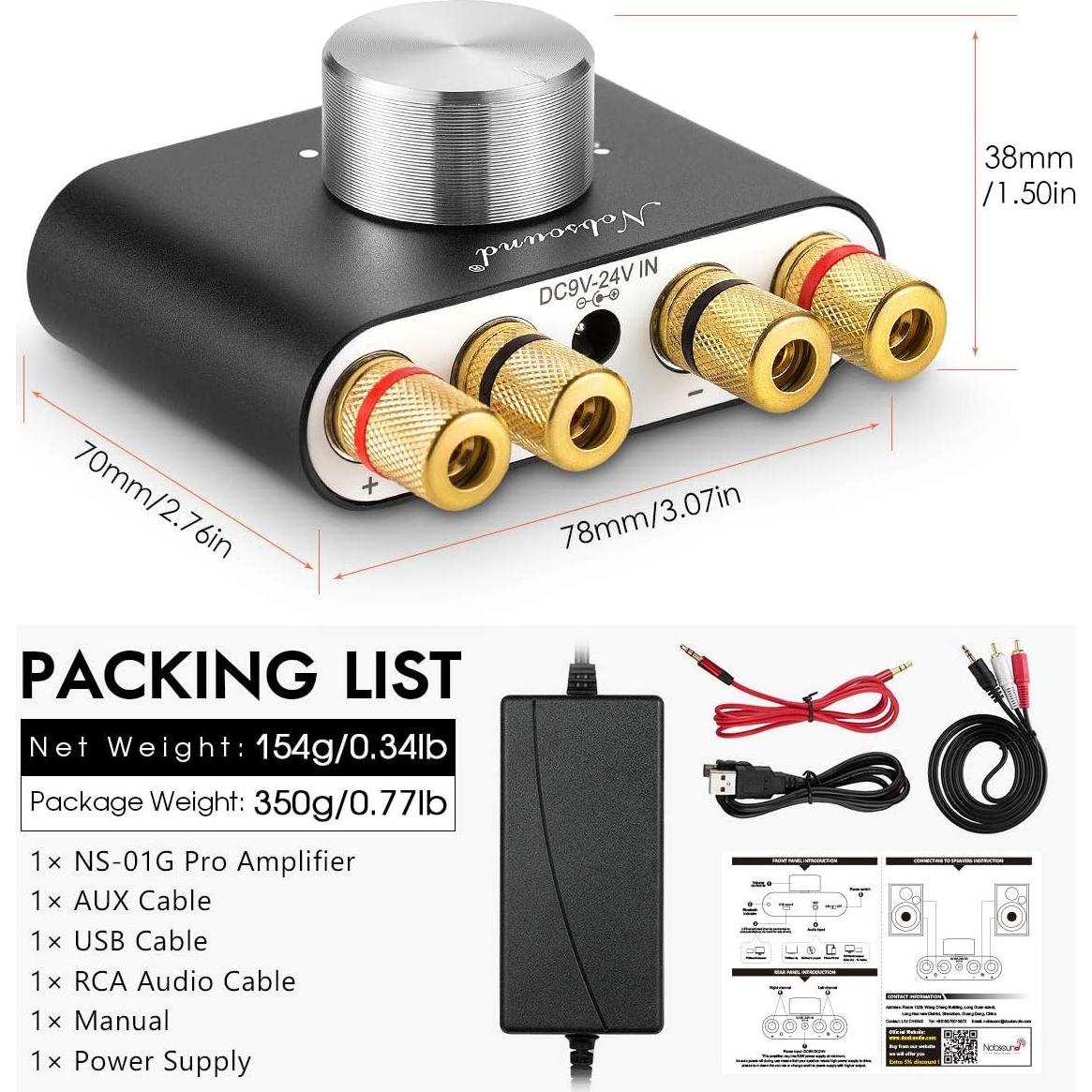 Amplificador Nobsound Mini Bluetooth 5.0 100W Hi-Fi 2.0