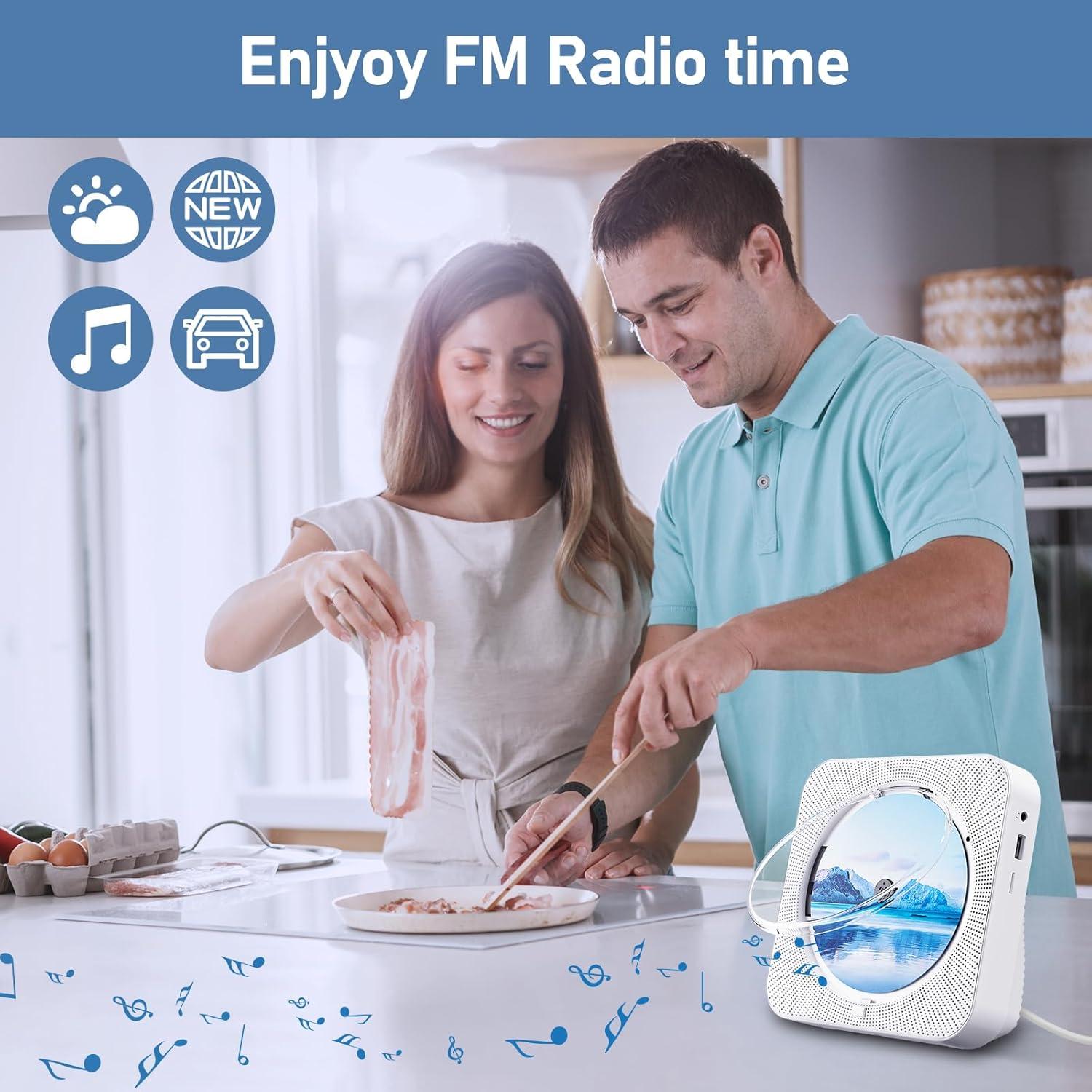 Reproductor de CD Portátil ZYOKATA Blanco Bluetooth 5.1 HiFi