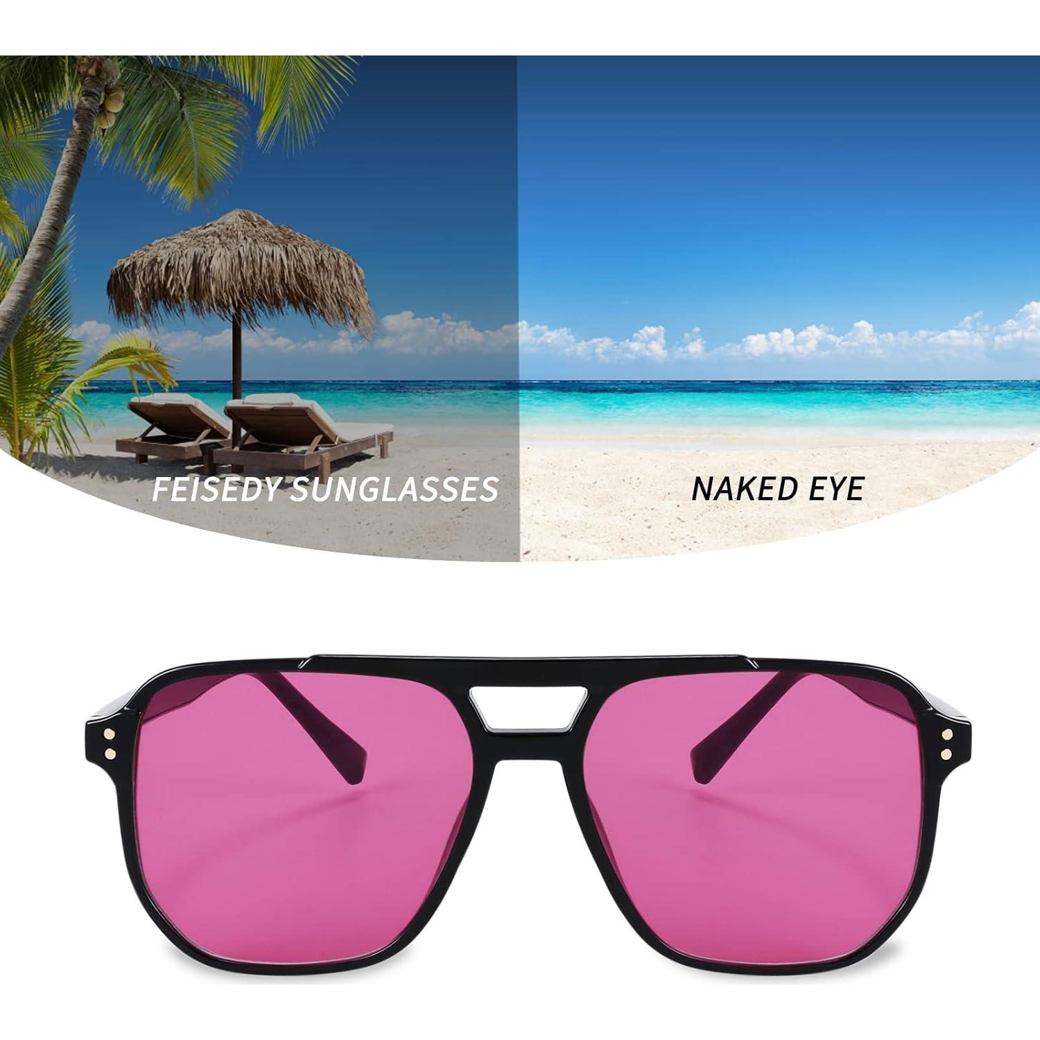 Gafas de Sol Retro FEISEDY Cuadradas UV400 Marco Negro