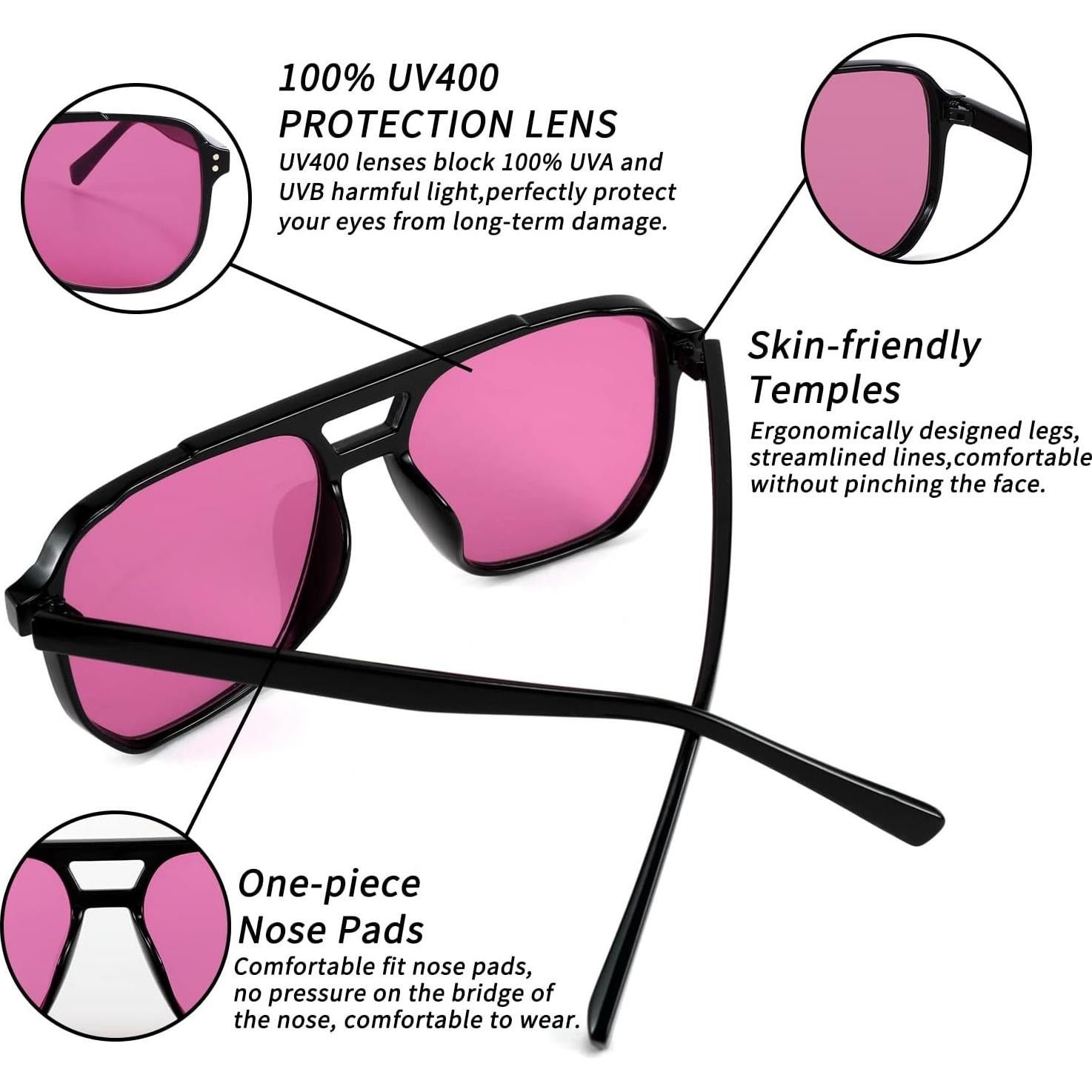 Gafas de Sol Retro FEISEDY Cuadradas UV400 Marco Negro