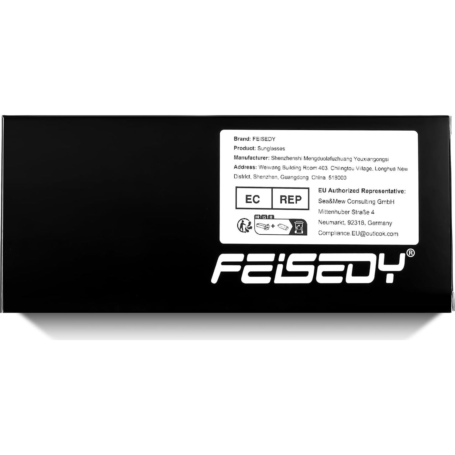 Gafas de Sol Retro FEISEDY Cuadradas UV400 Marco Negro