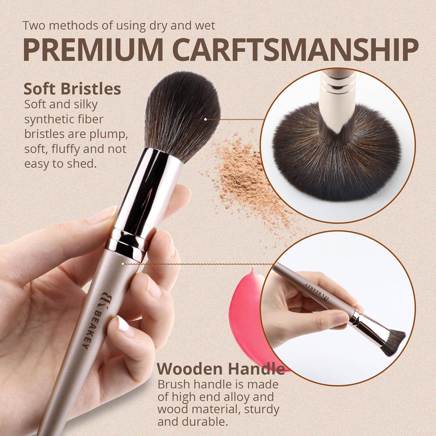 Juego de Brochas de Maquillaje BEAKEY Veganas Suaves 19x9x4.7cm