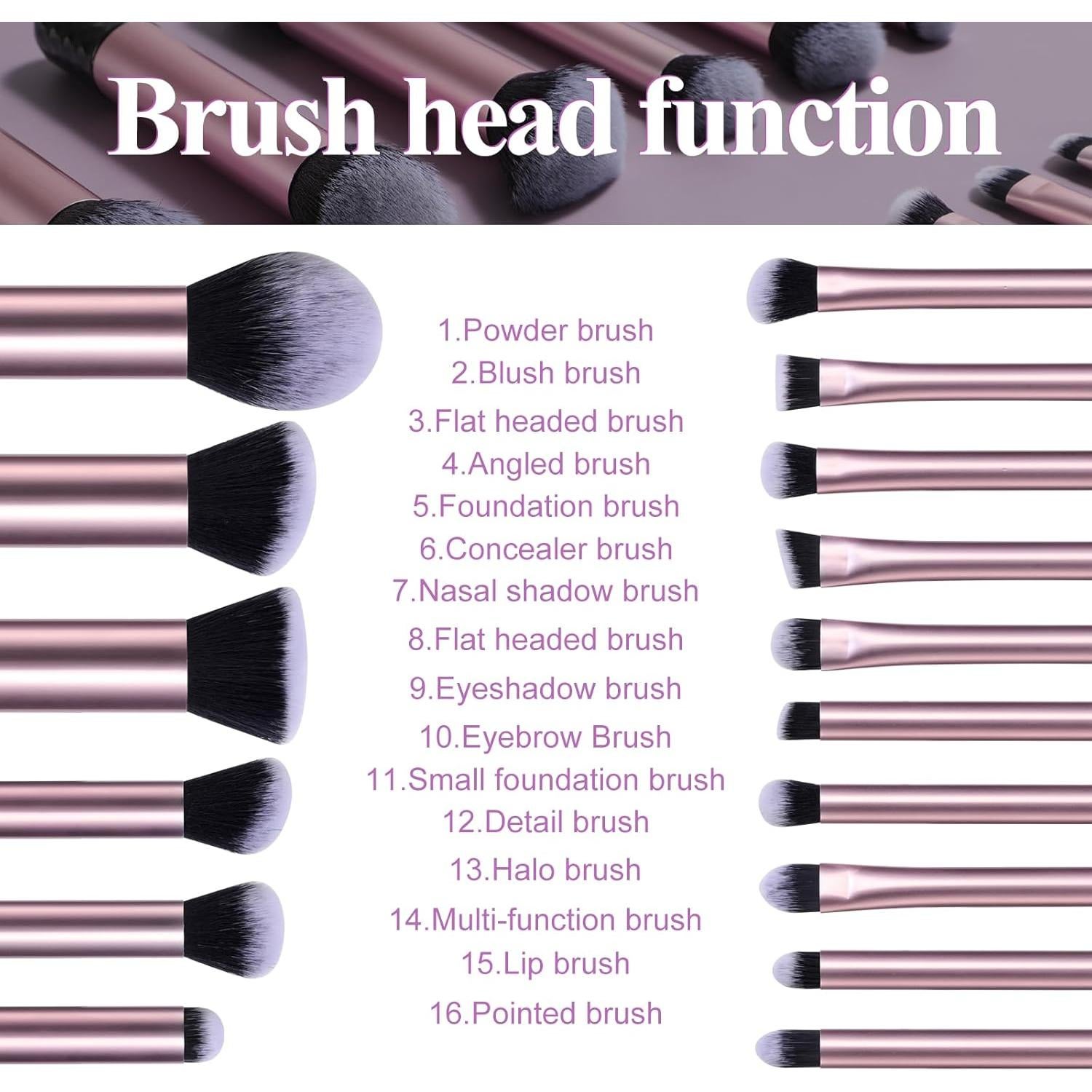 Conjunto de Brochas de Maquillaje BS-MALL 16 Piezas Morado