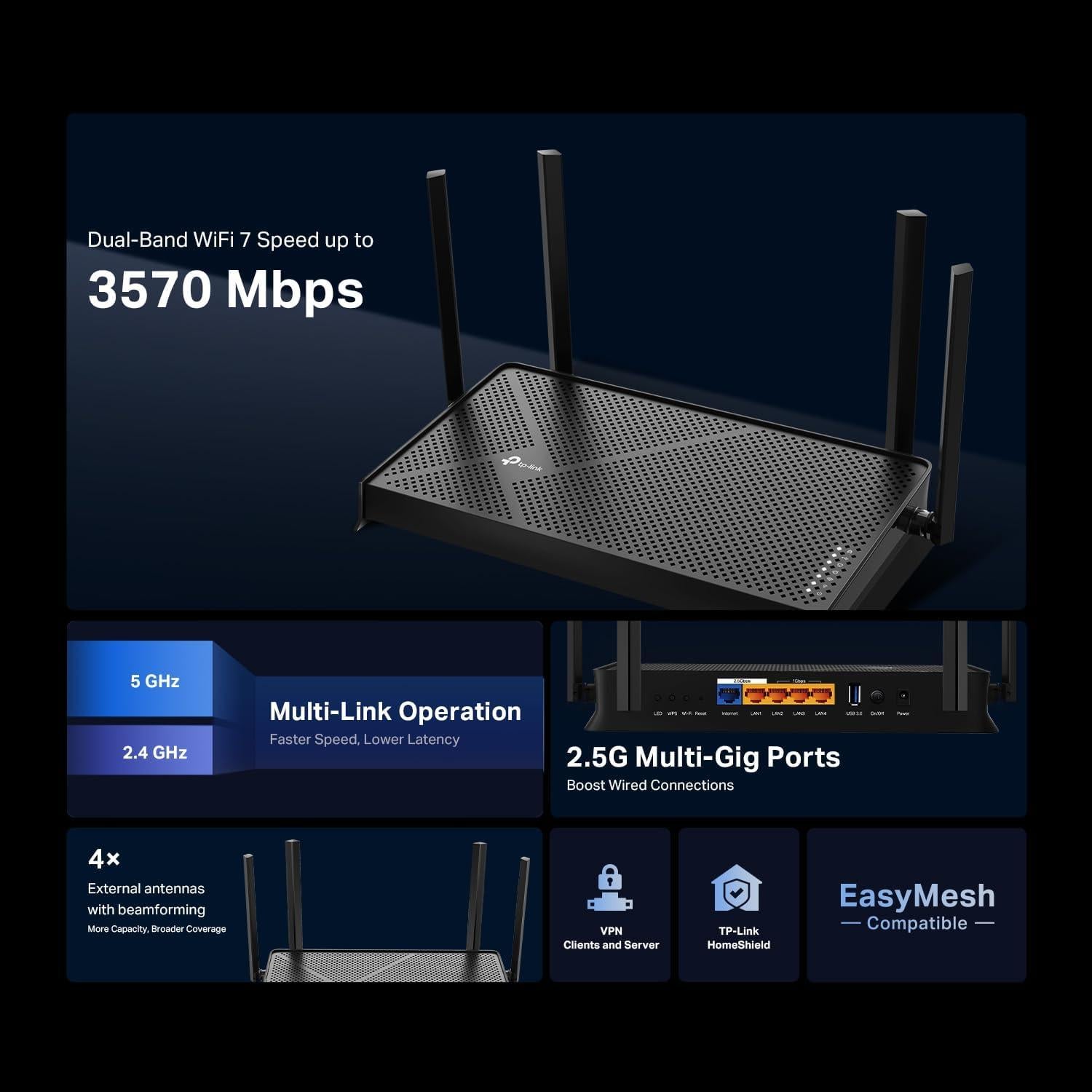 Router TP-Link Archer BE230 Wi-Fi 7 Doble Banda 3.6 Gbps