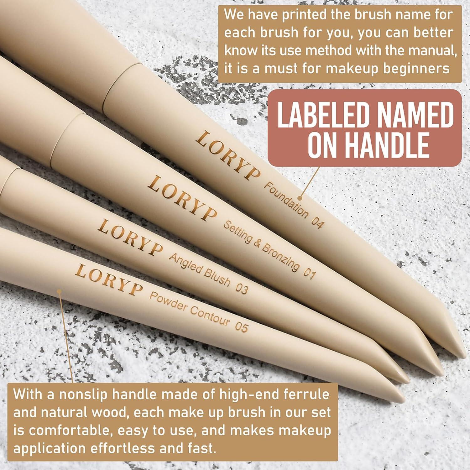 Juego de Pinceles de Maquillaje LORYP 18 Piezas Khaki