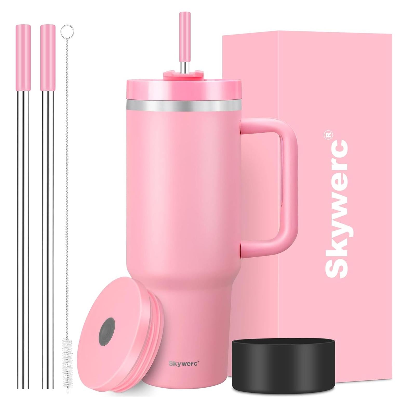 Taza de 1.18L Skywerc con 2 tapas y popote - Rosa