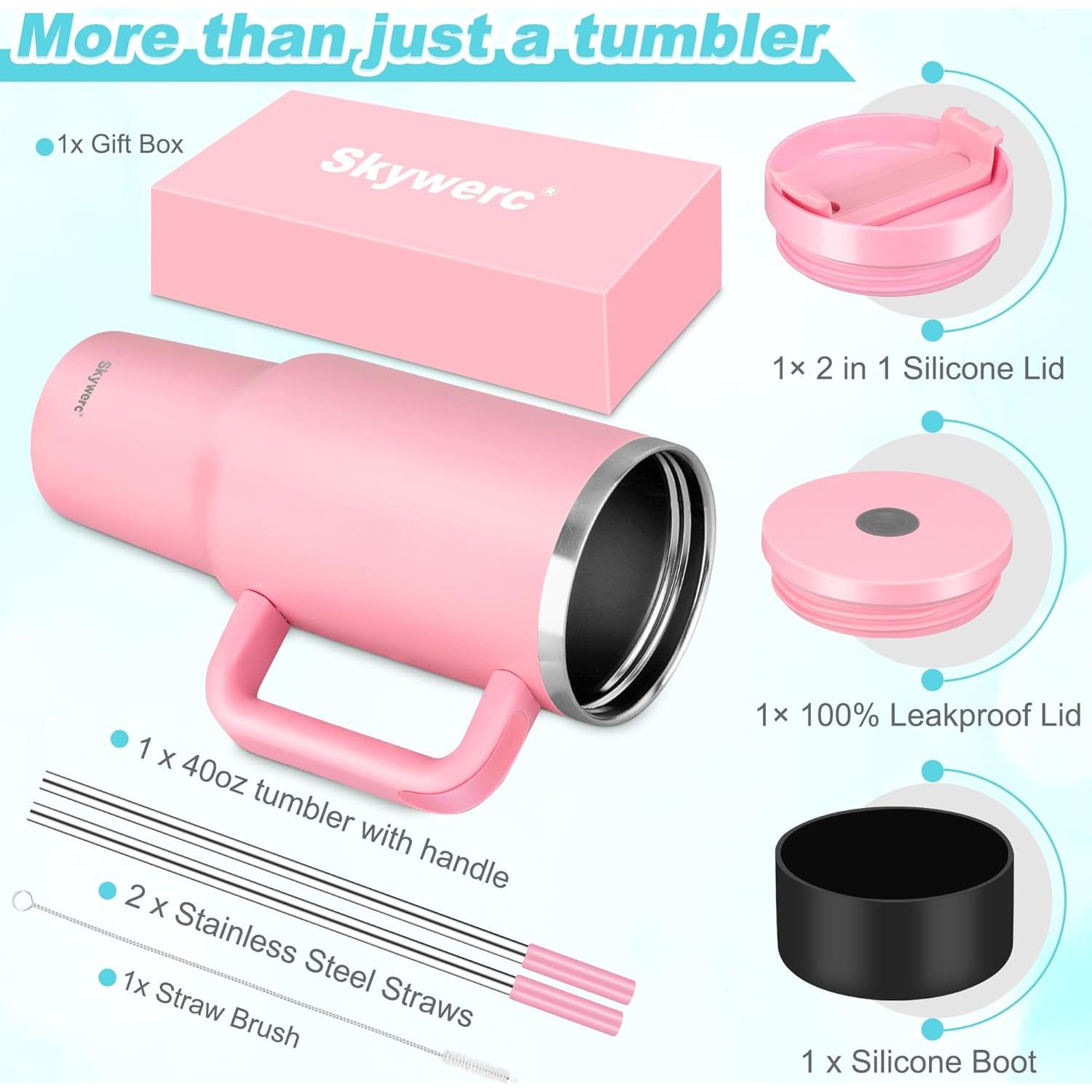 Taza de 1.18L Skywerc con 2 tapas y popote - Rosa