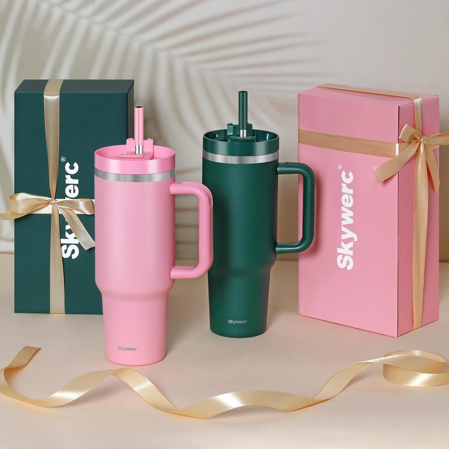 Taza de 1.18L Skywerc con 2 tapas y popote - Rosa