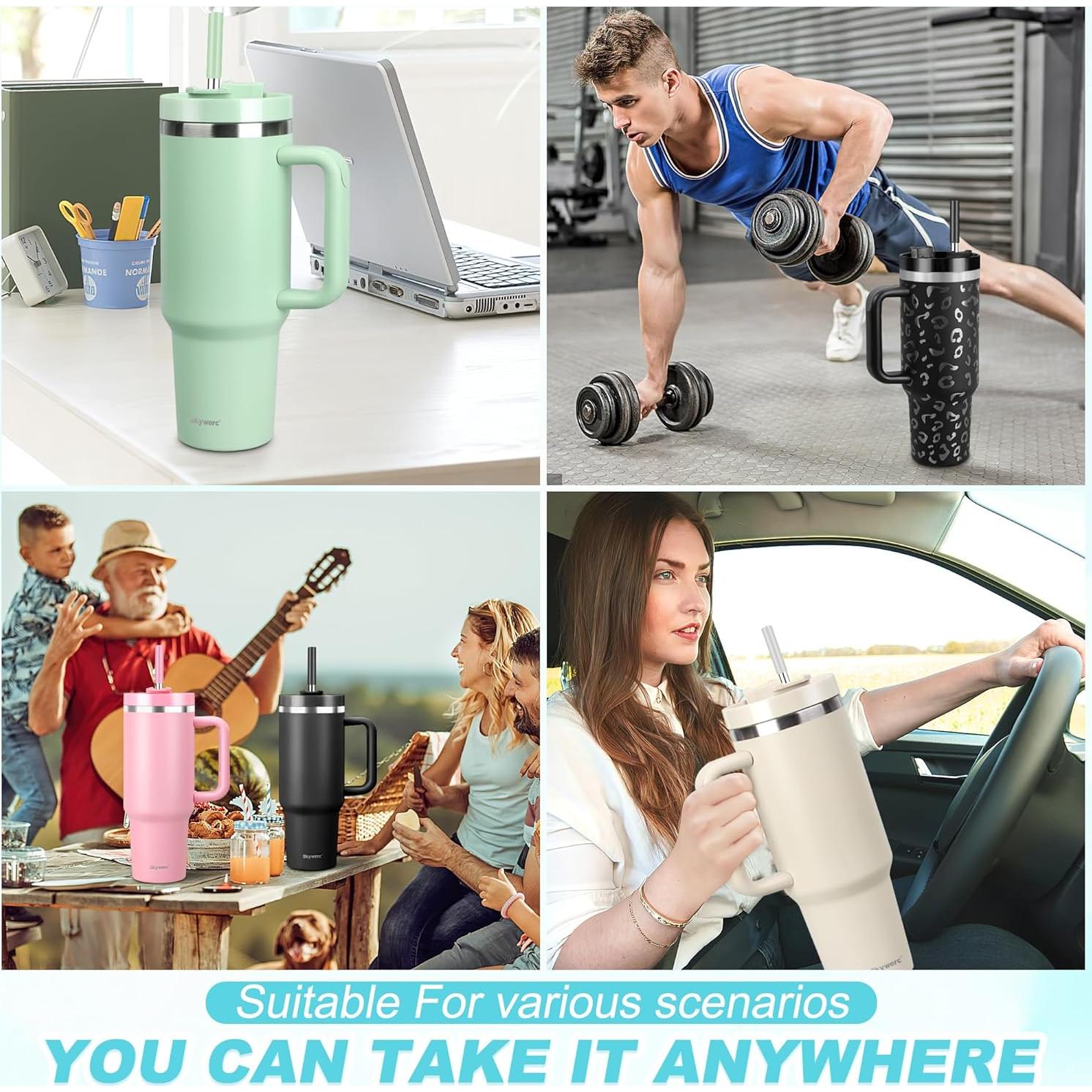 Taza de 1.18L Skywerc con 2 tapas y popote - Rosa