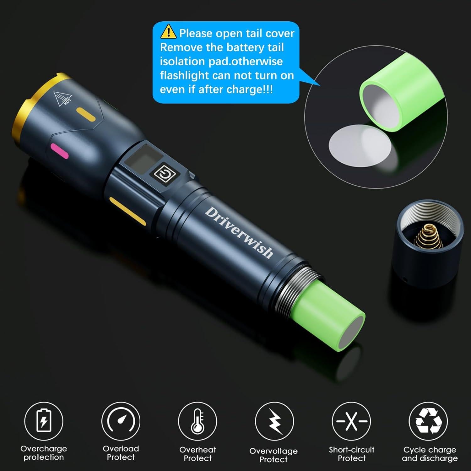 Linterna LED Driverwish W3 Recargable 1000 Lúmenes 3 Modos