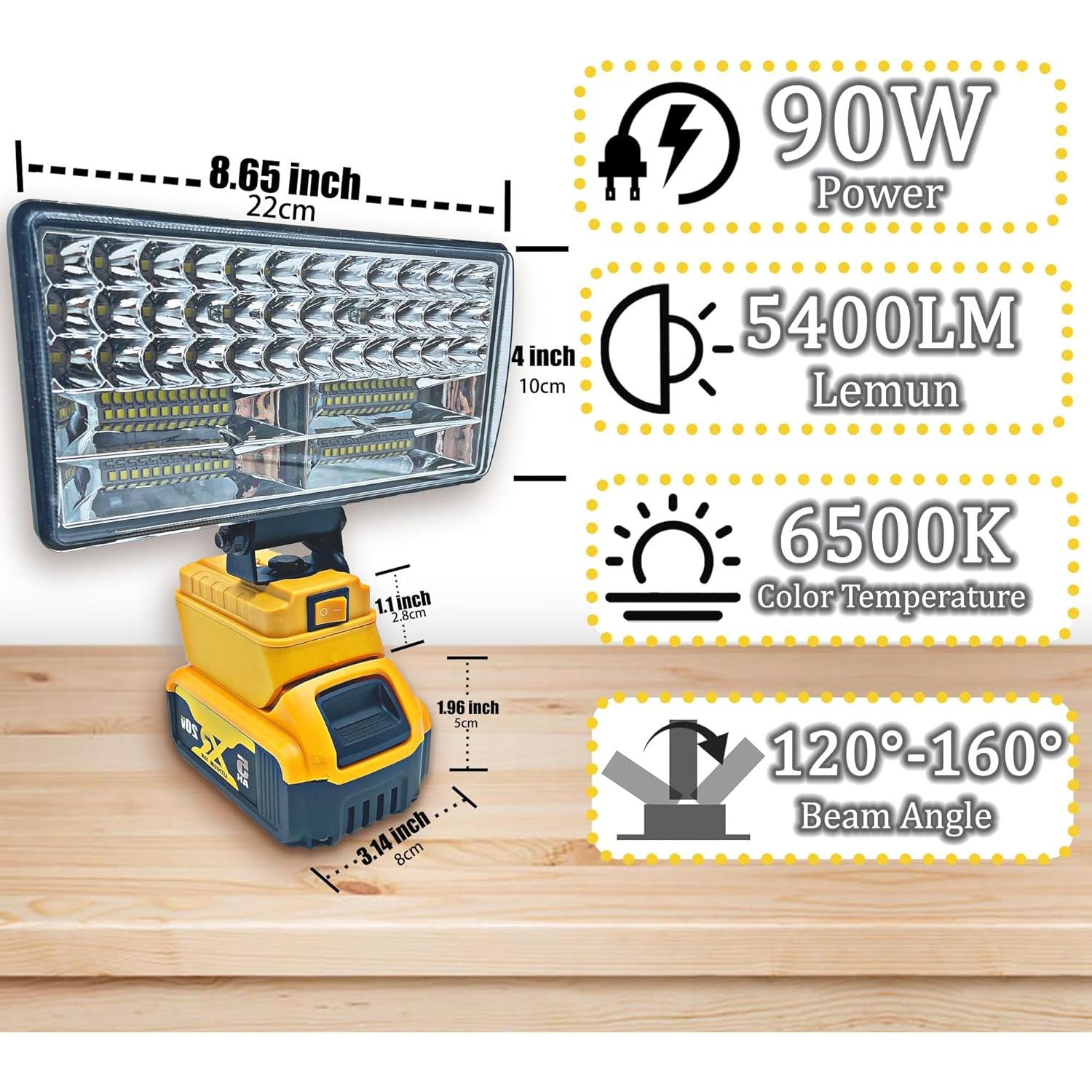 Luz de trabajo LED Dewalt 20V 90W 5400LM USB portátil