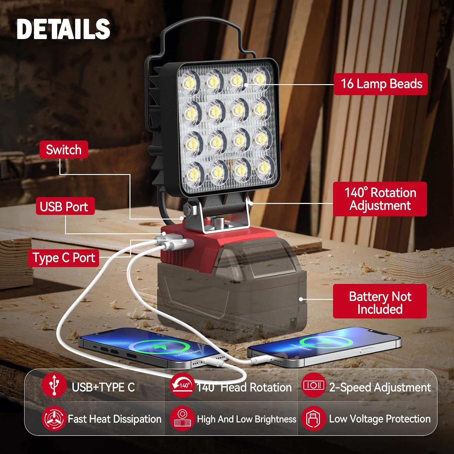 Luz de trabajo LED Ecarke 60W 6000LM para Milwaukee M18