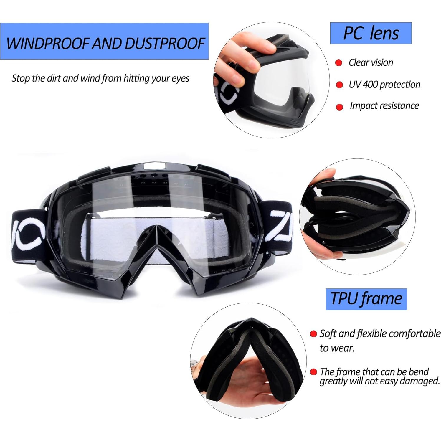 Gafas de Motocross ZJNUO - 2 Paquetes ATV para Niños