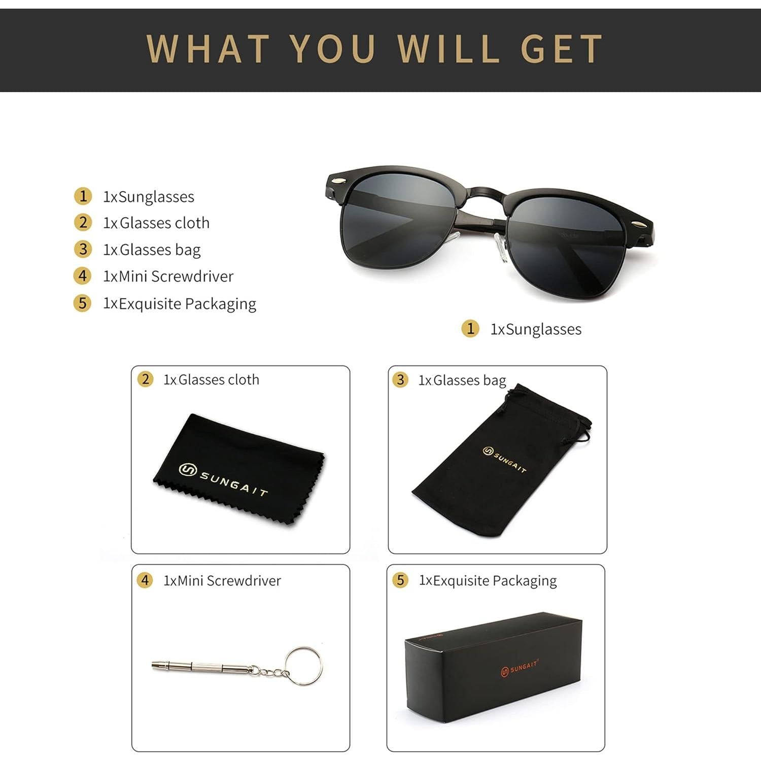 Gafas de sol polarizadas SUNGAIT unisex retro medio marco