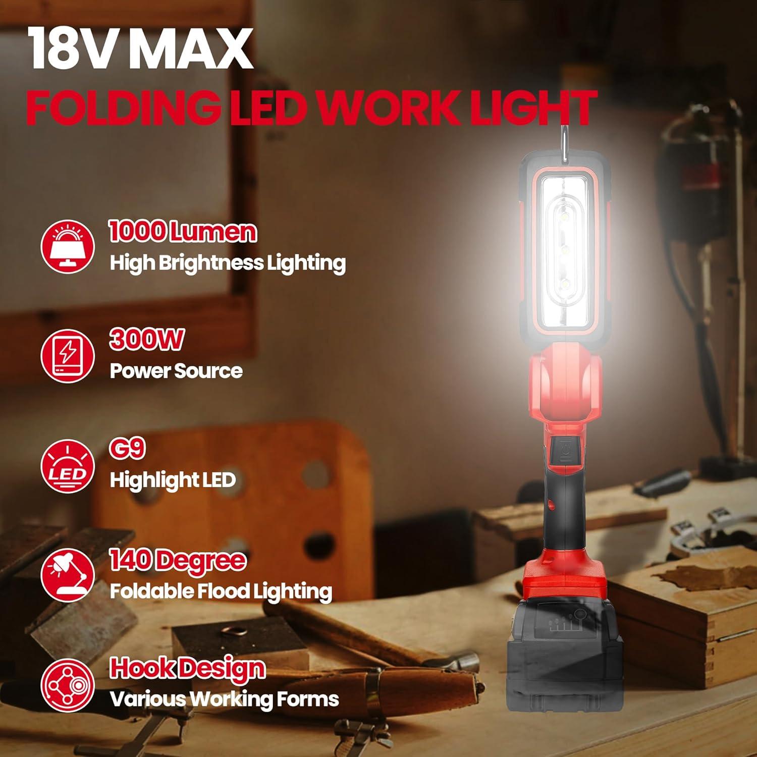 Luz de trabajo LED YAWV M18 MAX 1000 lúmenes rotativa