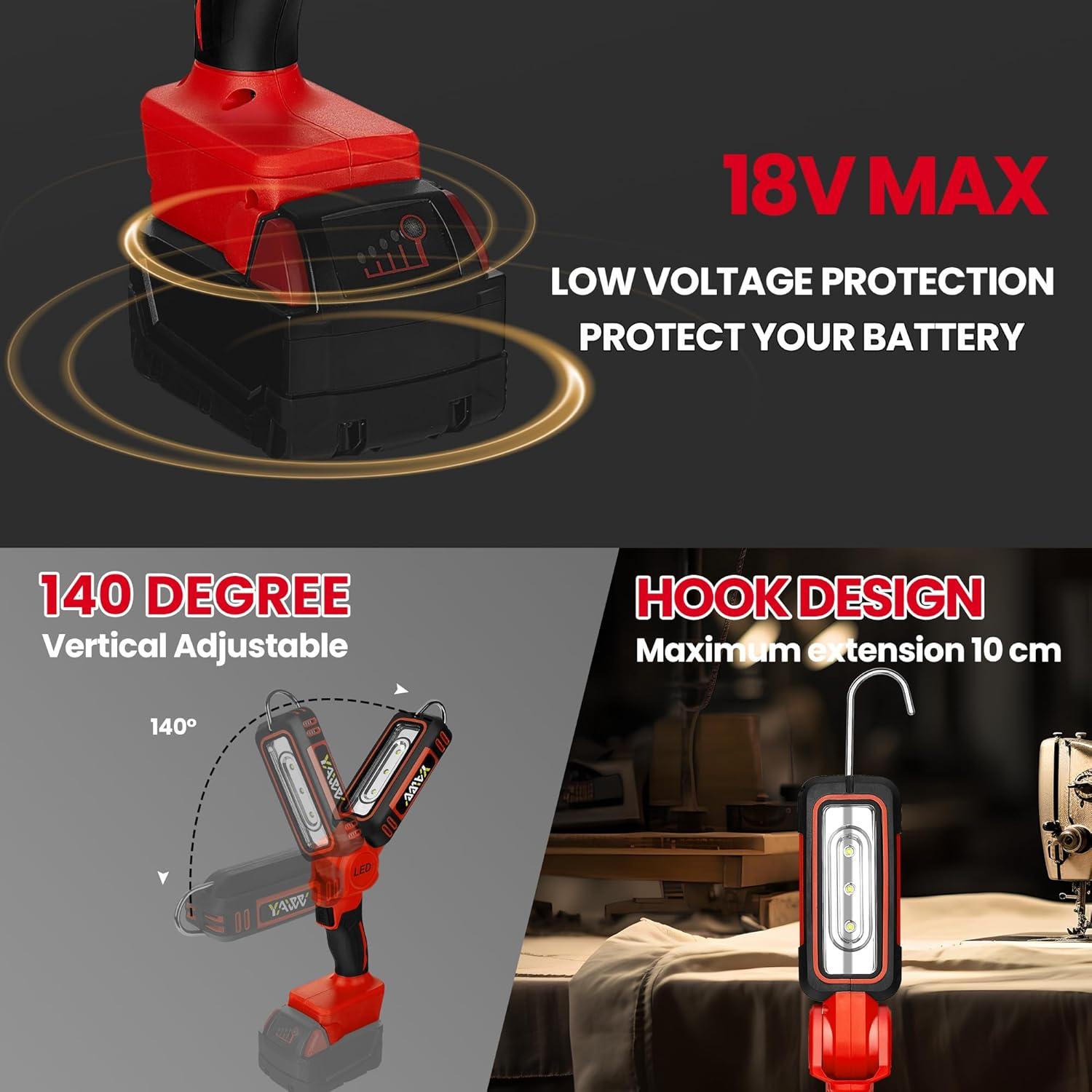 Luz de trabajo LED YAWV M18 MAX 1000 lúmenes rotativa