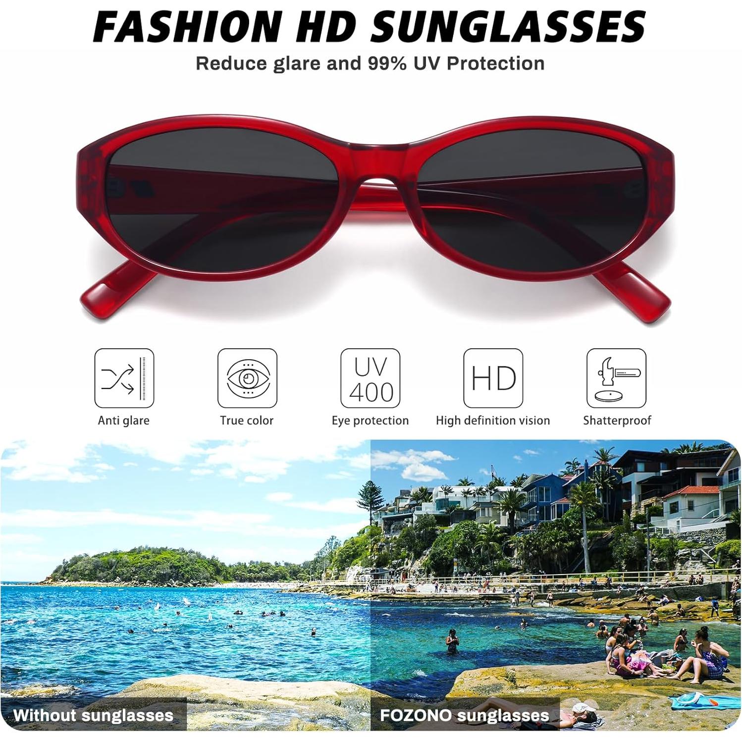 Gafas de Sol Ovaladas Fozono UV400 Vintage Rojo Gris