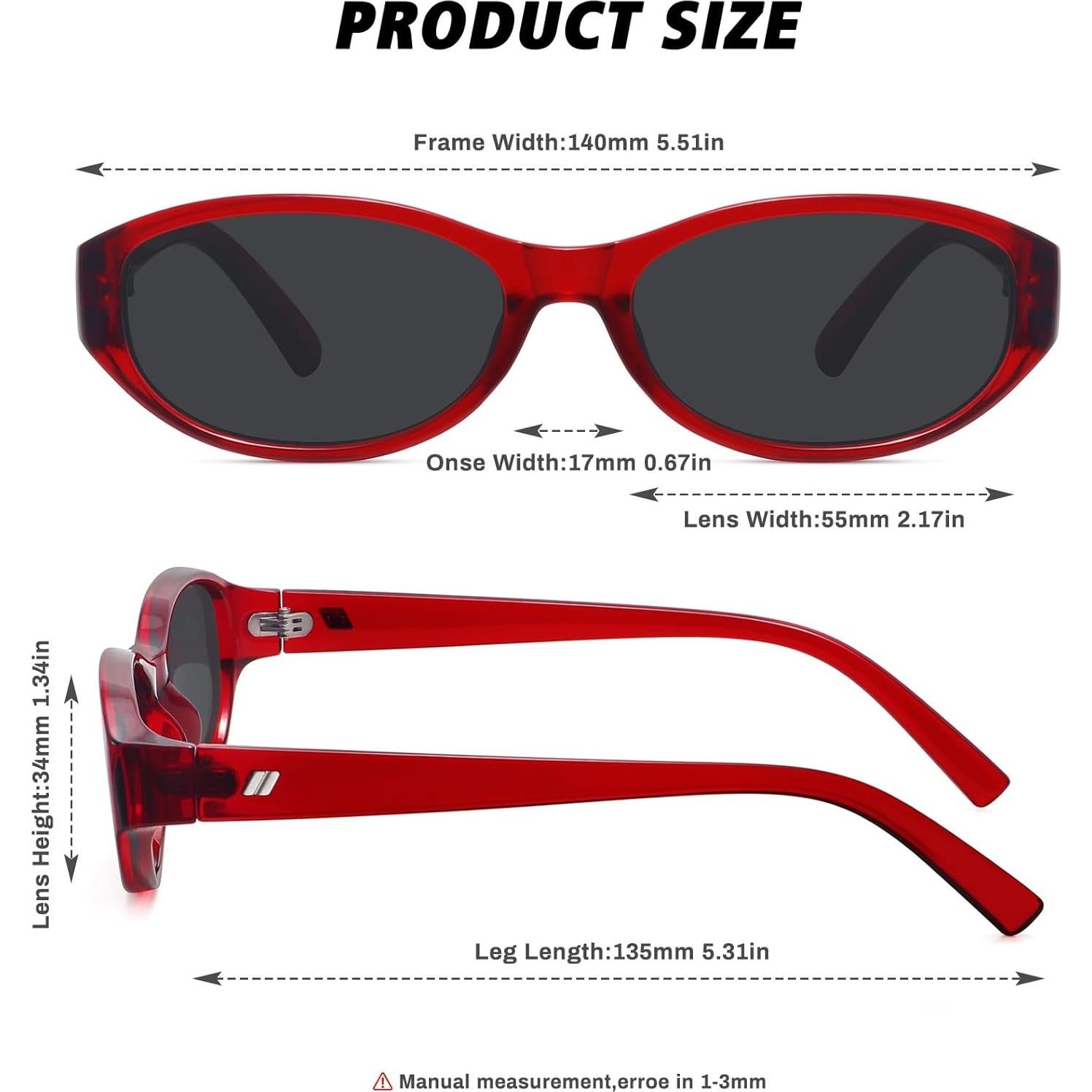 Gafas de Sol Ovaladas Fozono UV400 Vintage Rojo Gris