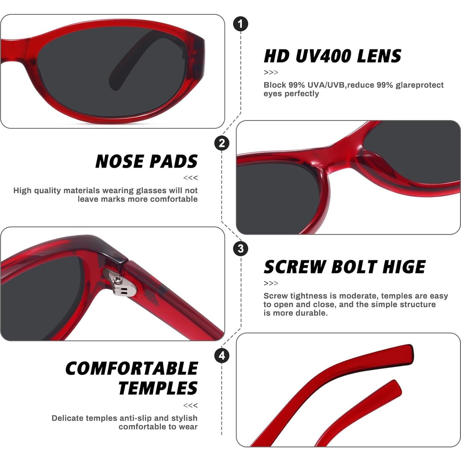 Gafas de Sol Ovaladas Fozono UV400 Vintage Rojo Gris