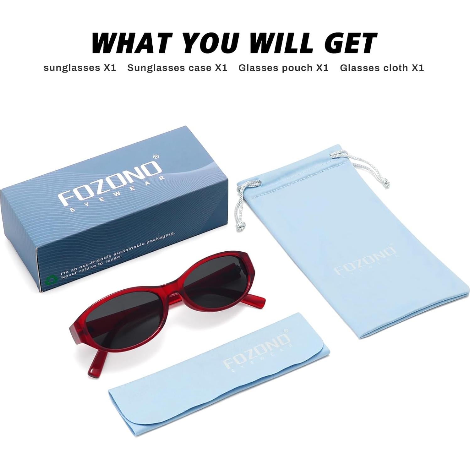 Gafas de Sol Ovaladas Fozono UV400 Vintage Rojo Gris