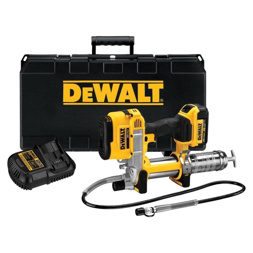 DEWALT Grease Gun Kit 20V MAX with Battery and Charger Cordless Grease Gun, 42” Hose, 10,000 PSI, Variable Speed Triggers (DCGG571M1)