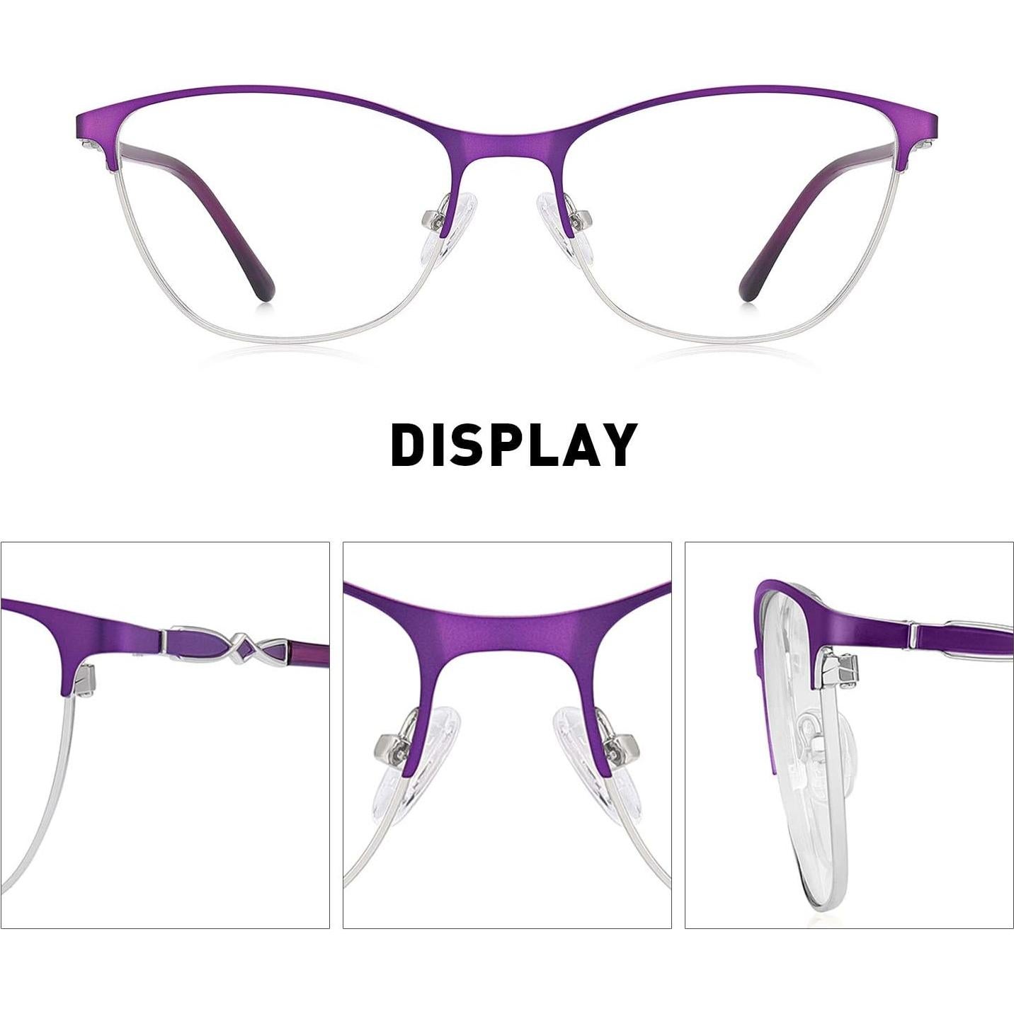 Gafas de lectura OLIEYE Cat Eye plata y púrpura 53mm