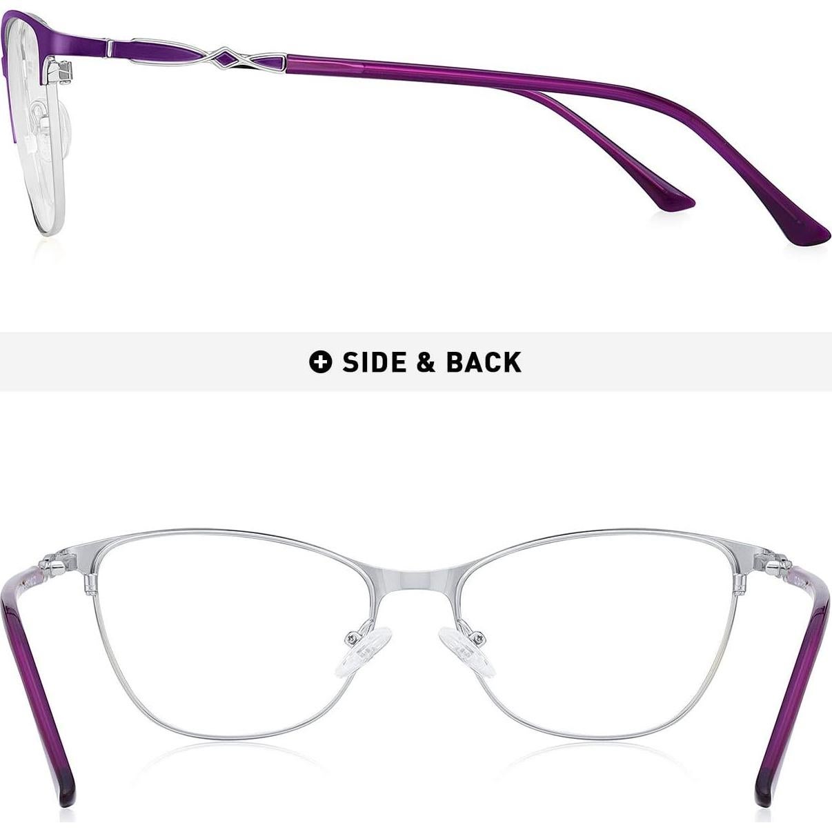 Gafas de lectura OLIEYE Cat Eye plata y púrpura 53mm