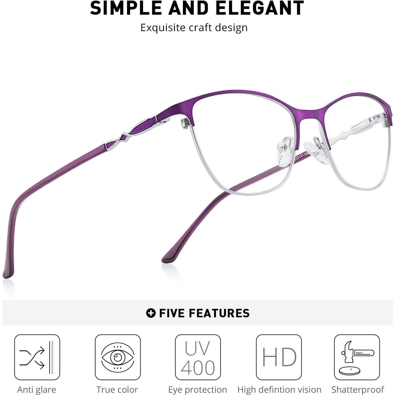 Gafas de lectura OLIEYE Cat Eye plata y púrpura 53mm