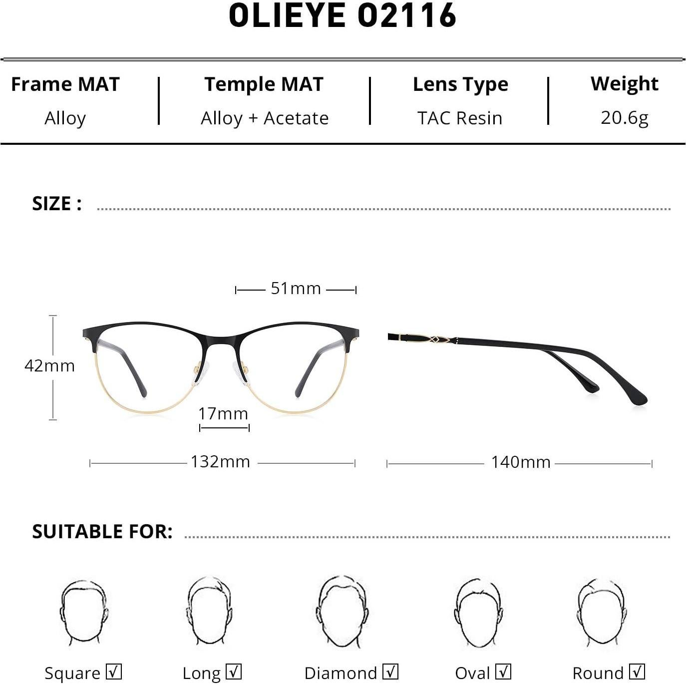 Gafas de lectura OLIEYE Cat Eye retro 53mm con luz azul