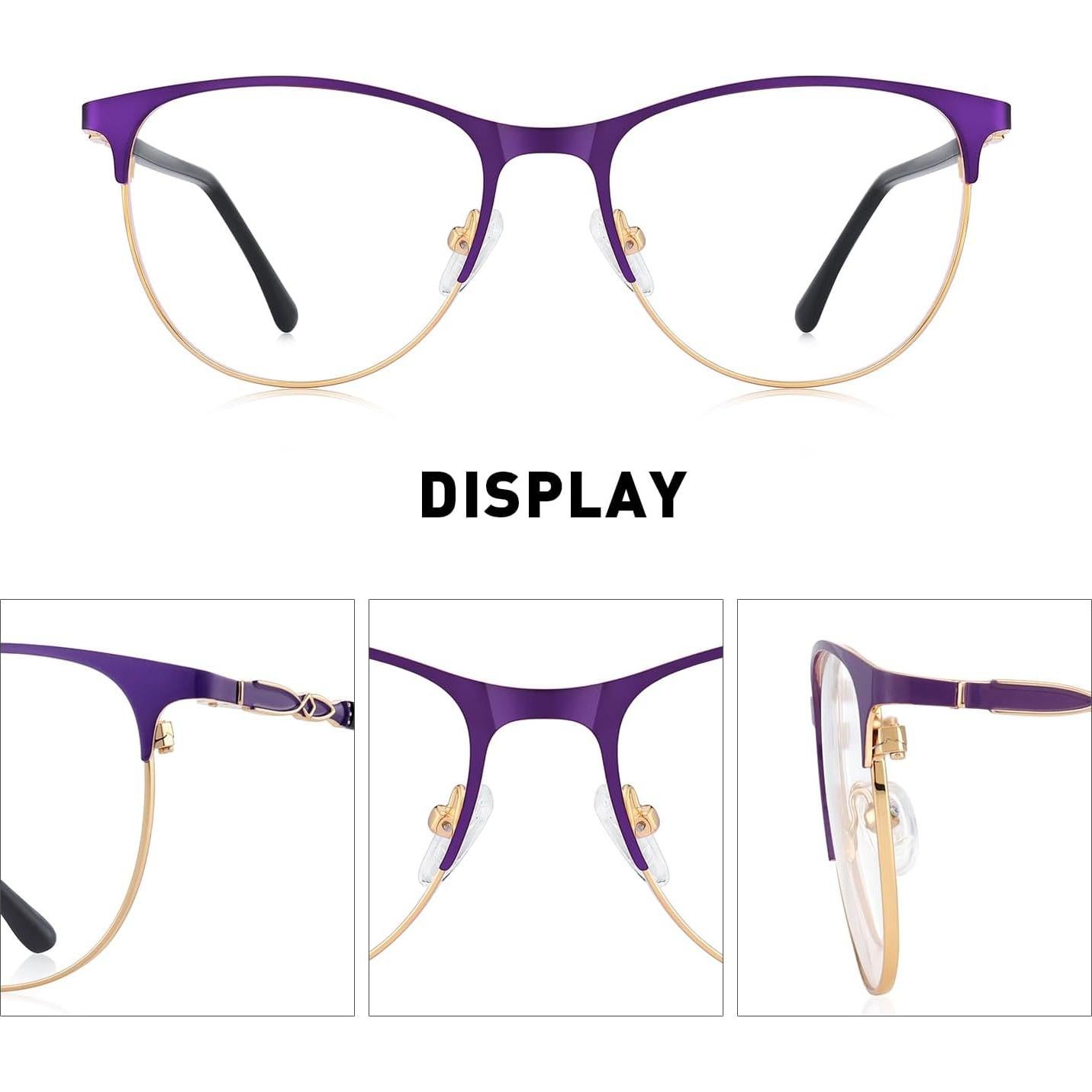 Gafas de lectura OLIEYE Cat Eye retro 1.75x oro y púrpura