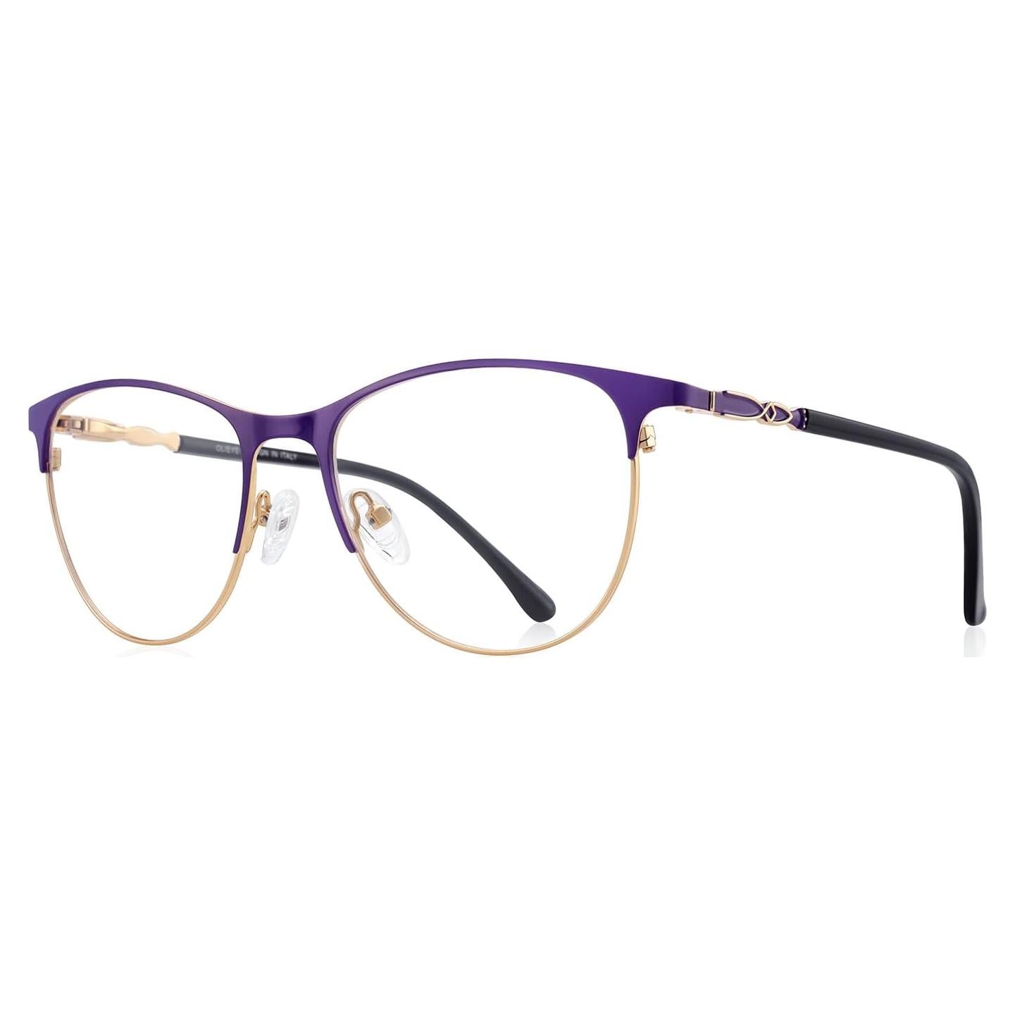 Gafas de lectura OLIEYE Cat Eye retro 1.5x oro y púrpura