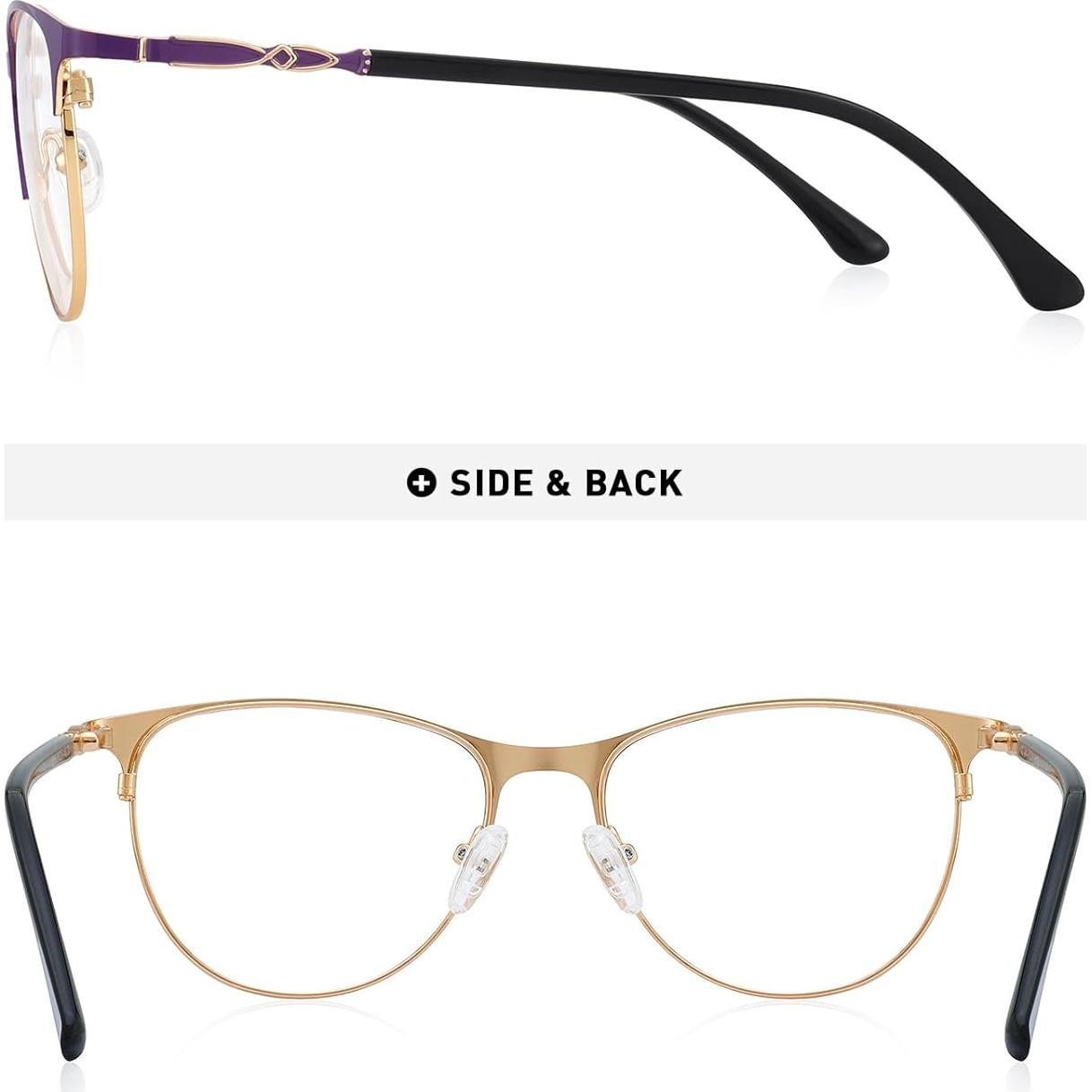 Gafas de lectura OLIEYE Cat Eye retro 1.5x oro y púrpura