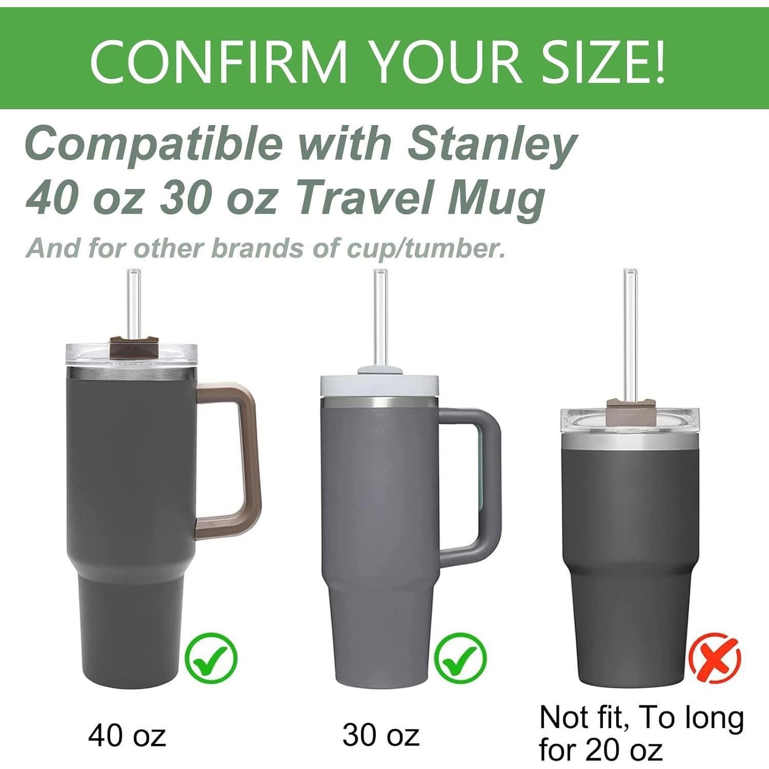 Popotes de Vidrio Reutilizables CteaTs para Taza Stanley 30/40 oz