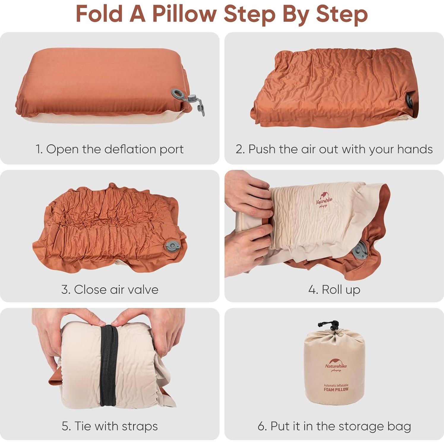 Naturehike Camping Pillow with Memory Foam, Self-Inflating Portable Pillow, Camping Essentials, Ergonomic for Neck Support, Travel Pillows for Camping, Airplanes, Hiking, Backpacking, Hammock