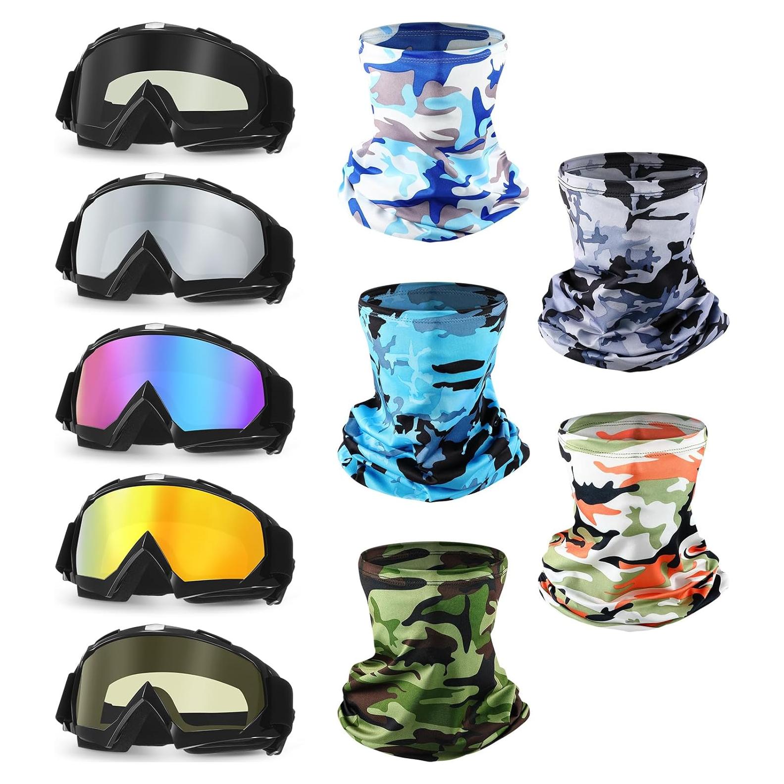 Jecery 10 Pcs Motorcycle Dirt Bike ATV Goggle with Face Mask Neck Breathable Anti-UV Adjustable Goggle for Men Women