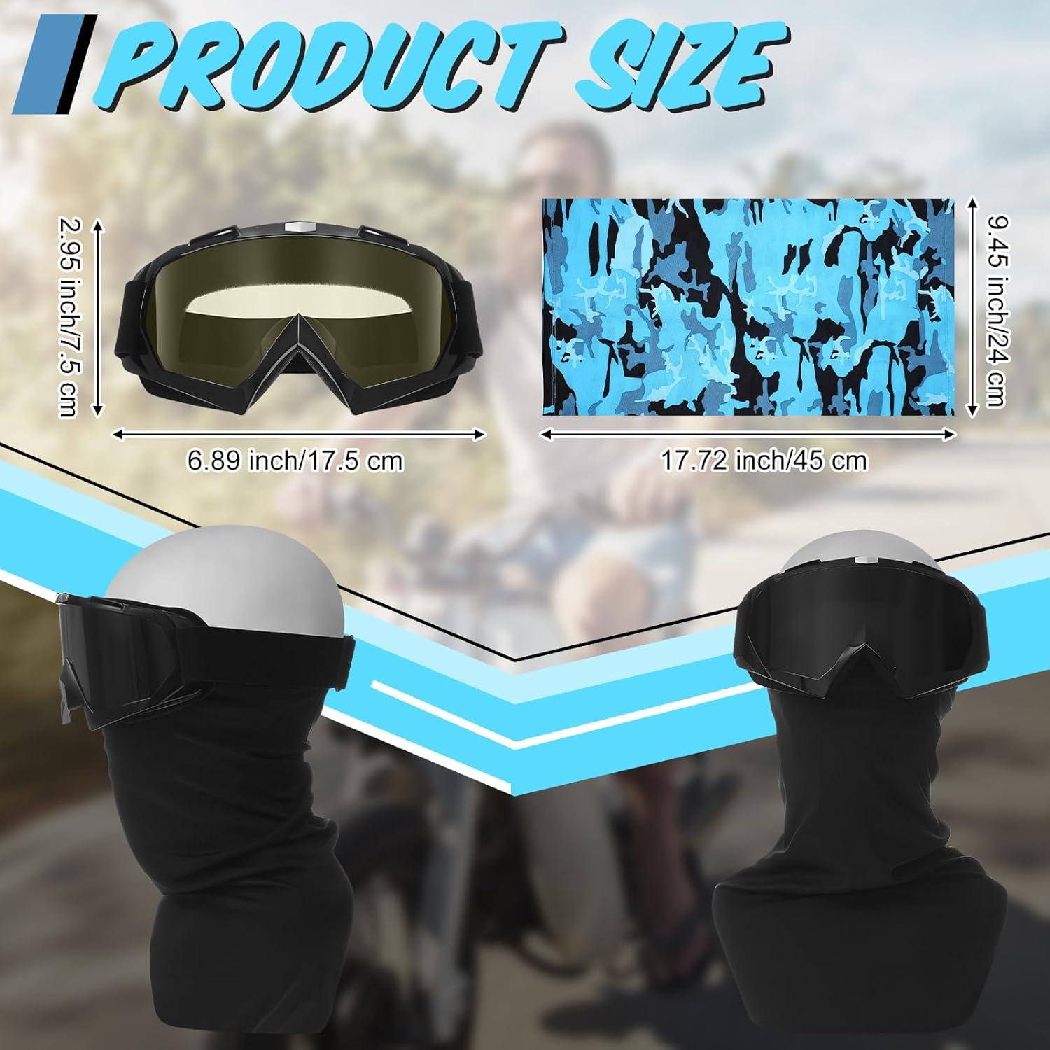 Jecery 10 Pcs Motorcycle Dirt Bike ATV Goggle with Face Mask Neck Breathable Anti-UV Adjustable Goggle for Men Women