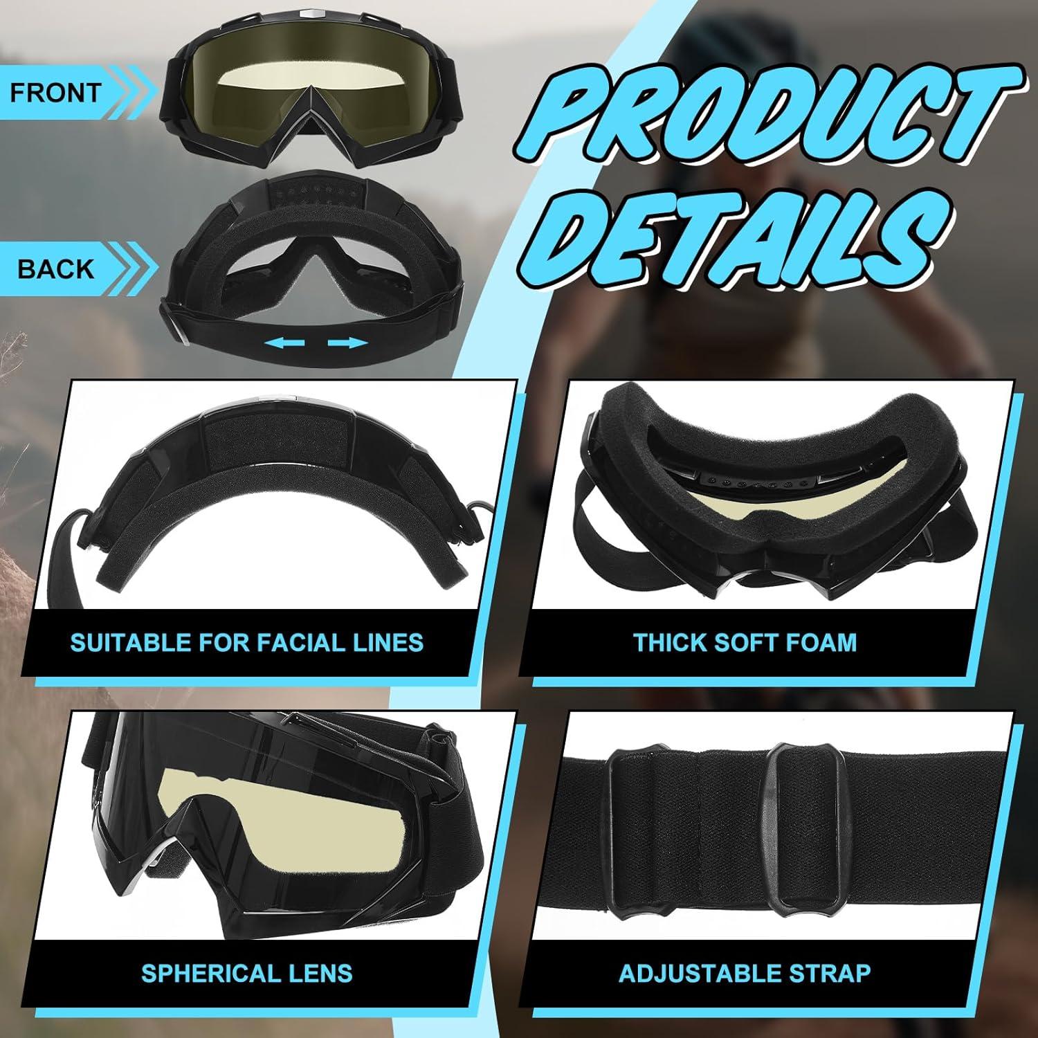 Jecery 10 Pcs Motorcycle Dirt Bike ATV Goggle with Face Mask Neck Breathable Anti-UV Adjustable Goggle for Men Women