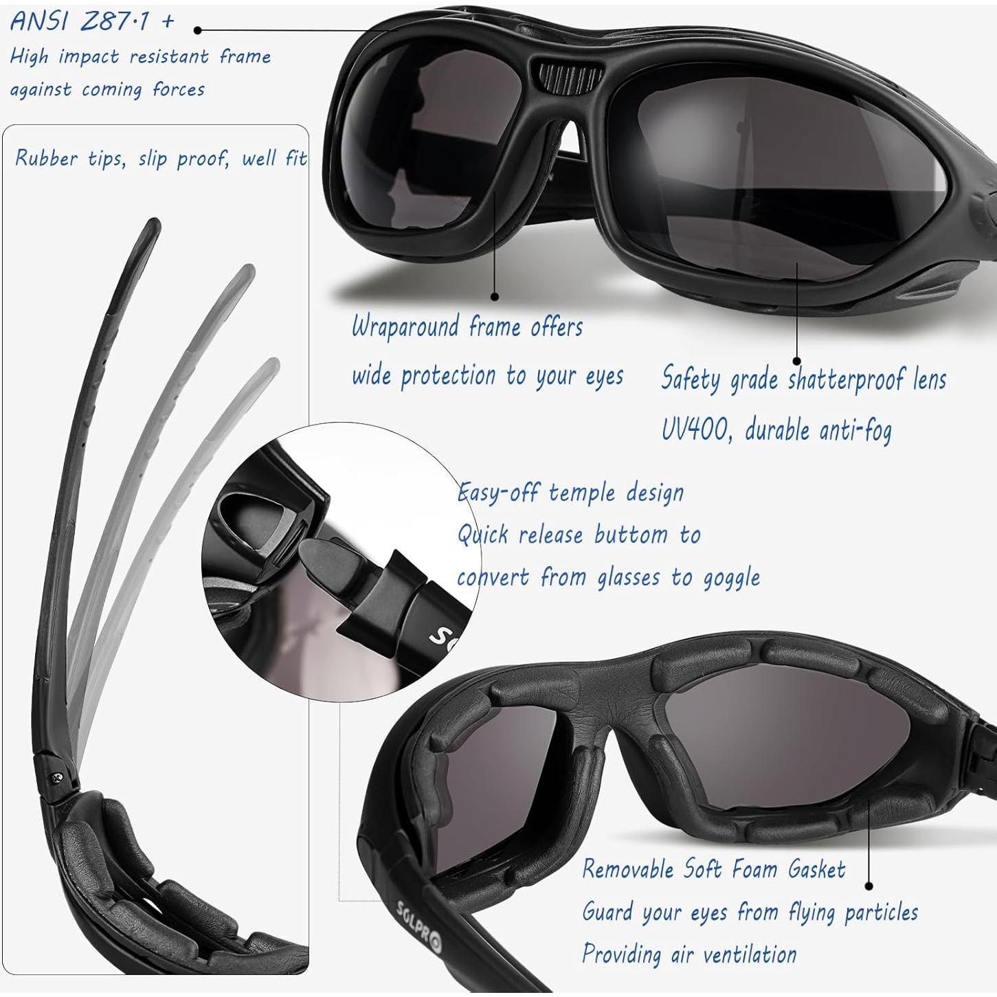 Gafas de sol de seguridad SOLPRO con lente anti-vaho y espuma