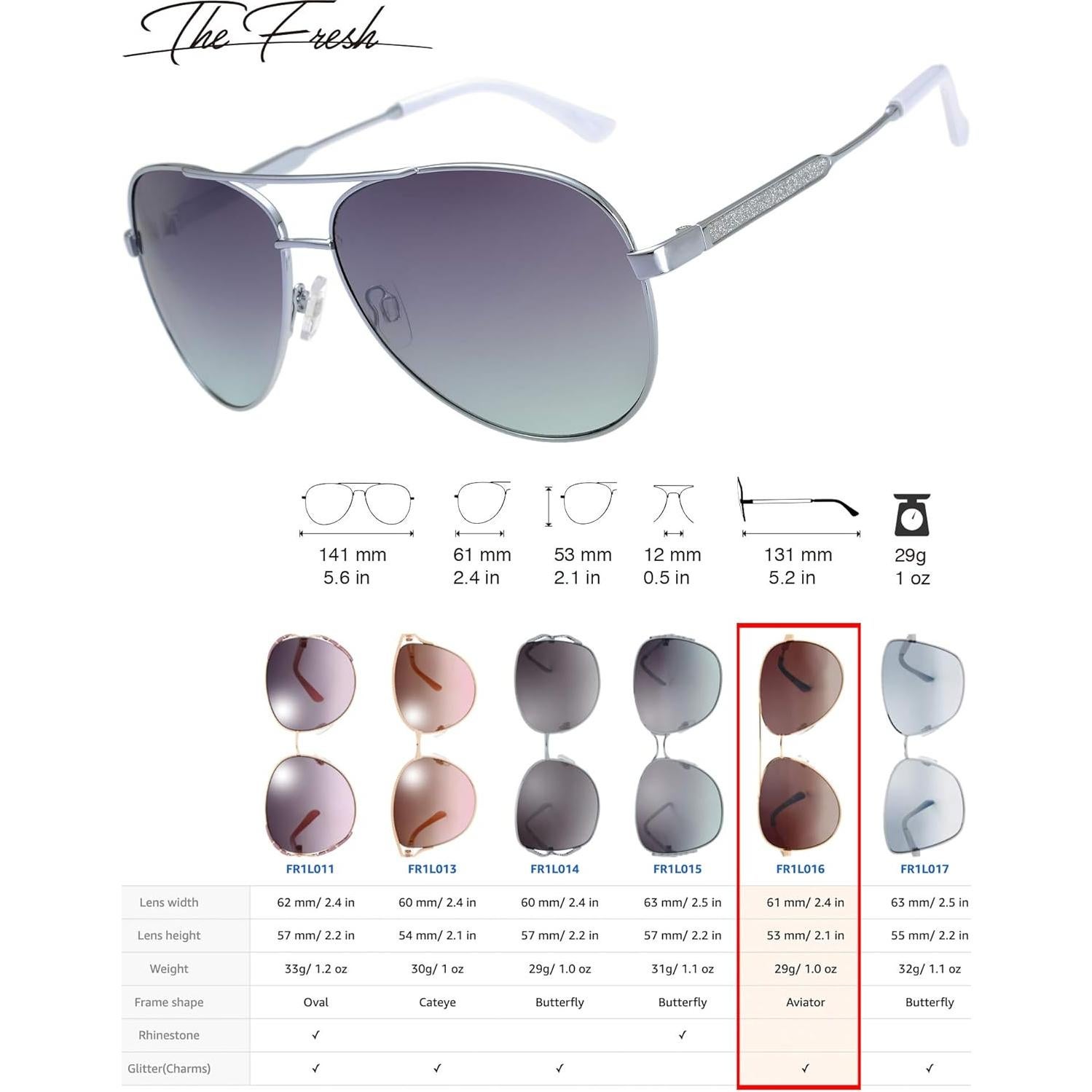 Gafas de Sol Fresco FR1L UV400 para Mujeres Plata