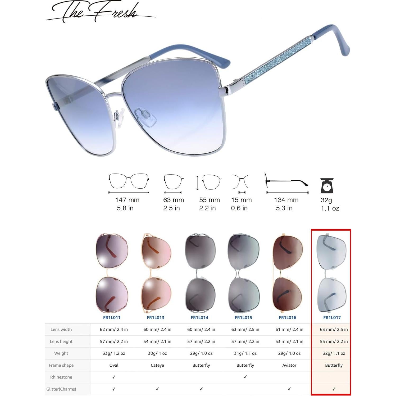 Gafas de Sol Fresco FR1L UV400 para Mujeres - Plata Azul