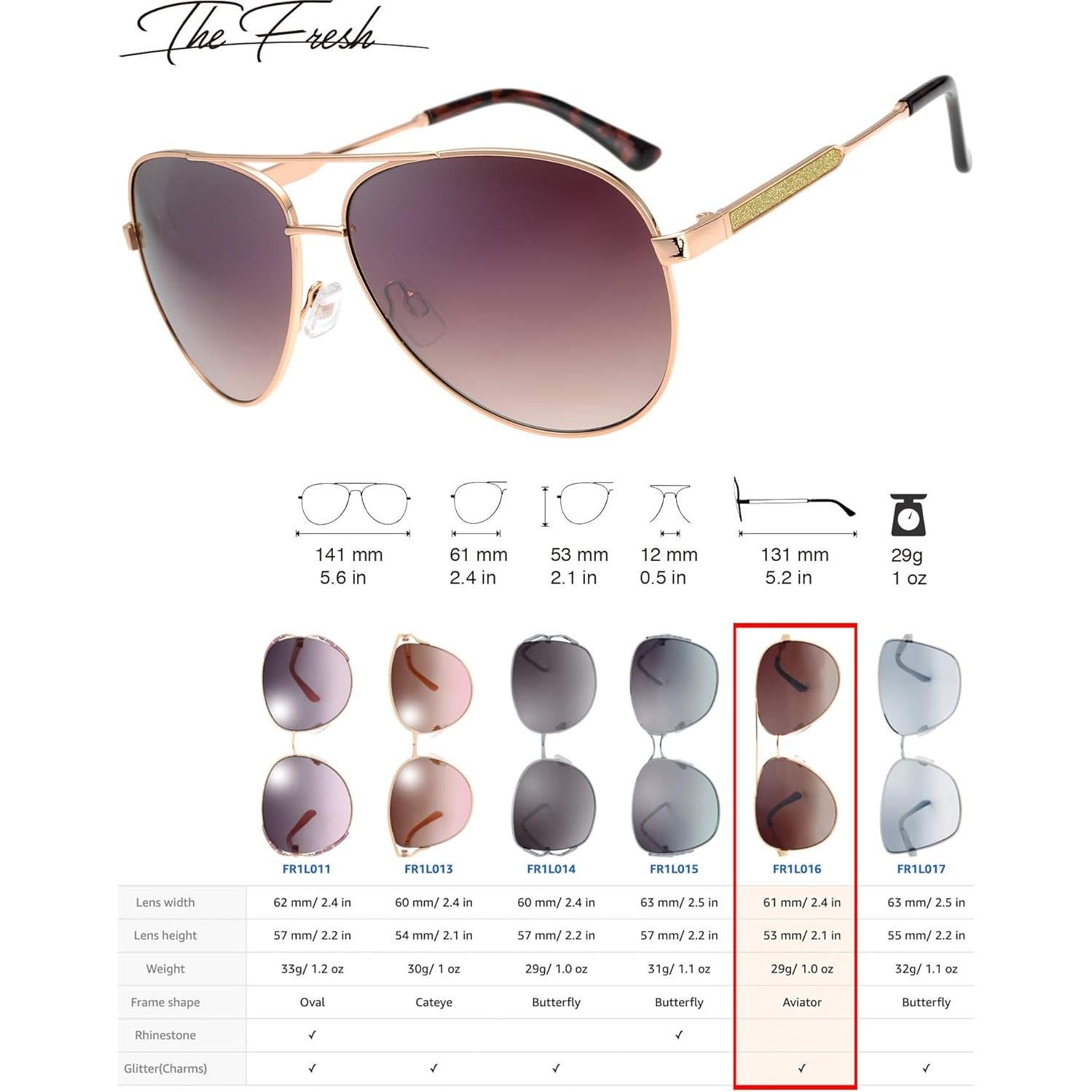 Gafas de Sol Fresco FR1L UV400 para Mujeres - Dorado