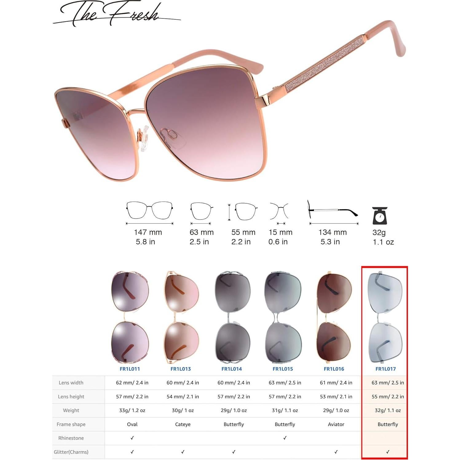 Gafas de Sol Fresco FR1L UV400 para Mujeres Oro Rosa