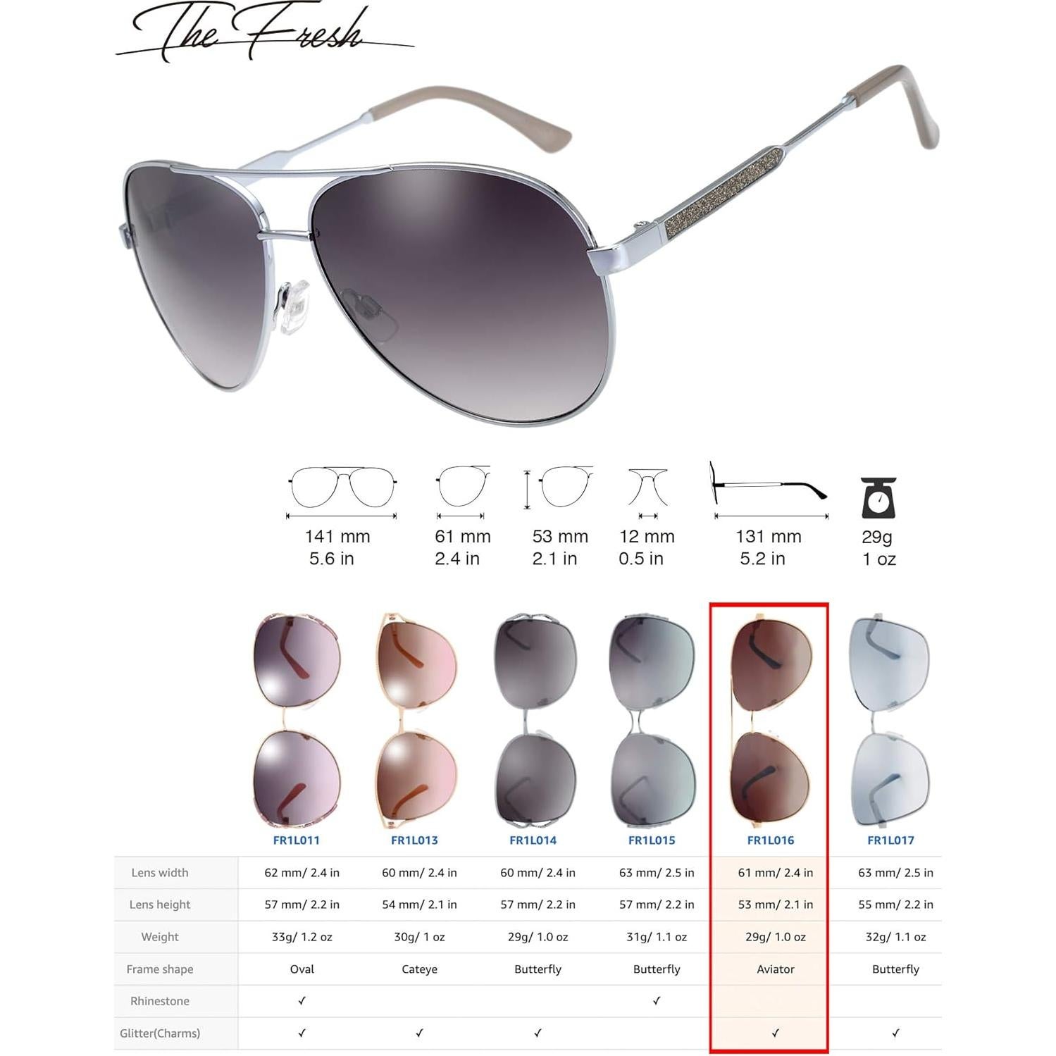 Gafas de Sol Fresco FR1L UV400 para Mujeres - Plata