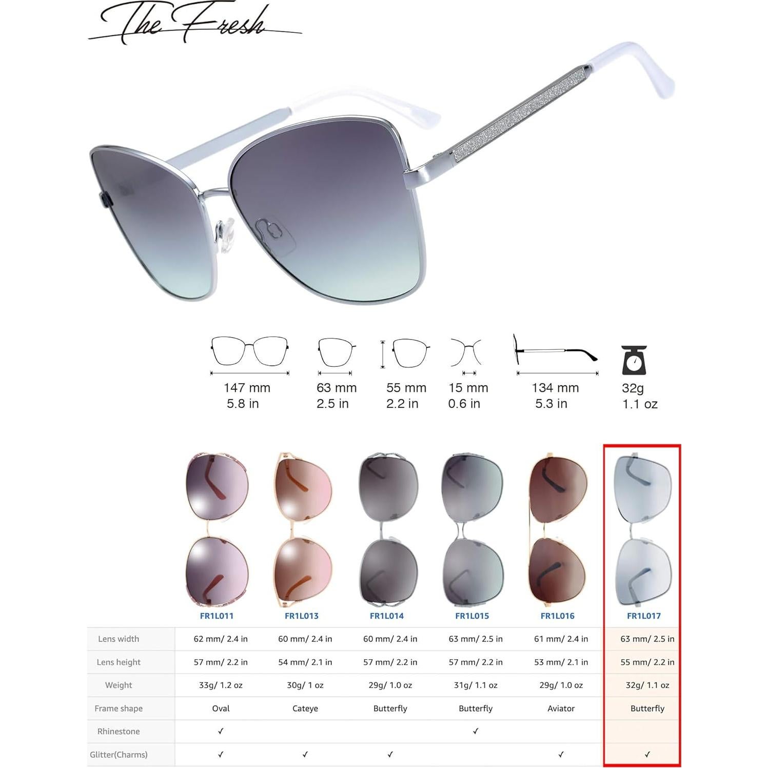 Gafas de Sol Fresco FR1L UV400 para Mujeres - Plata