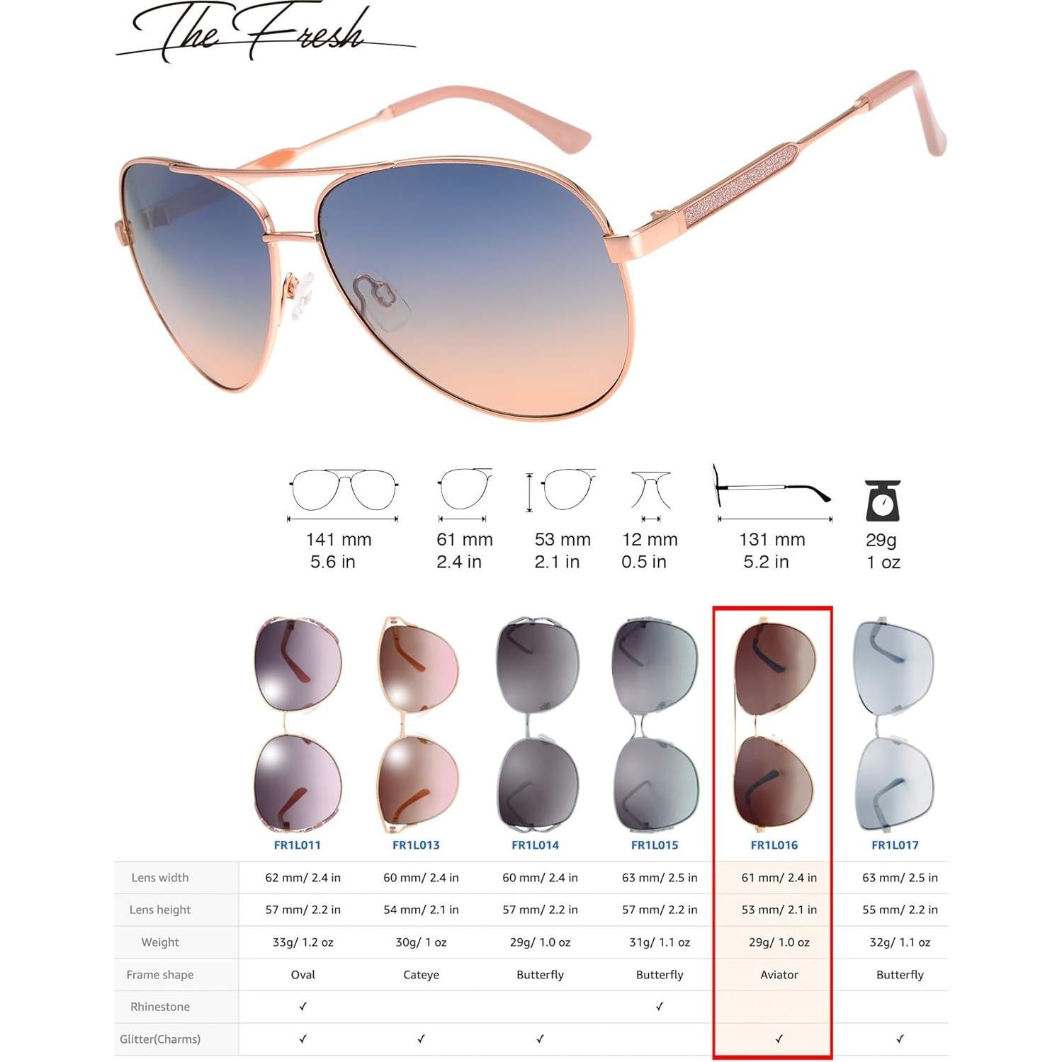 Gafas de Sol Fresco FR1L UV400 para Mujeres Oro Rosa
