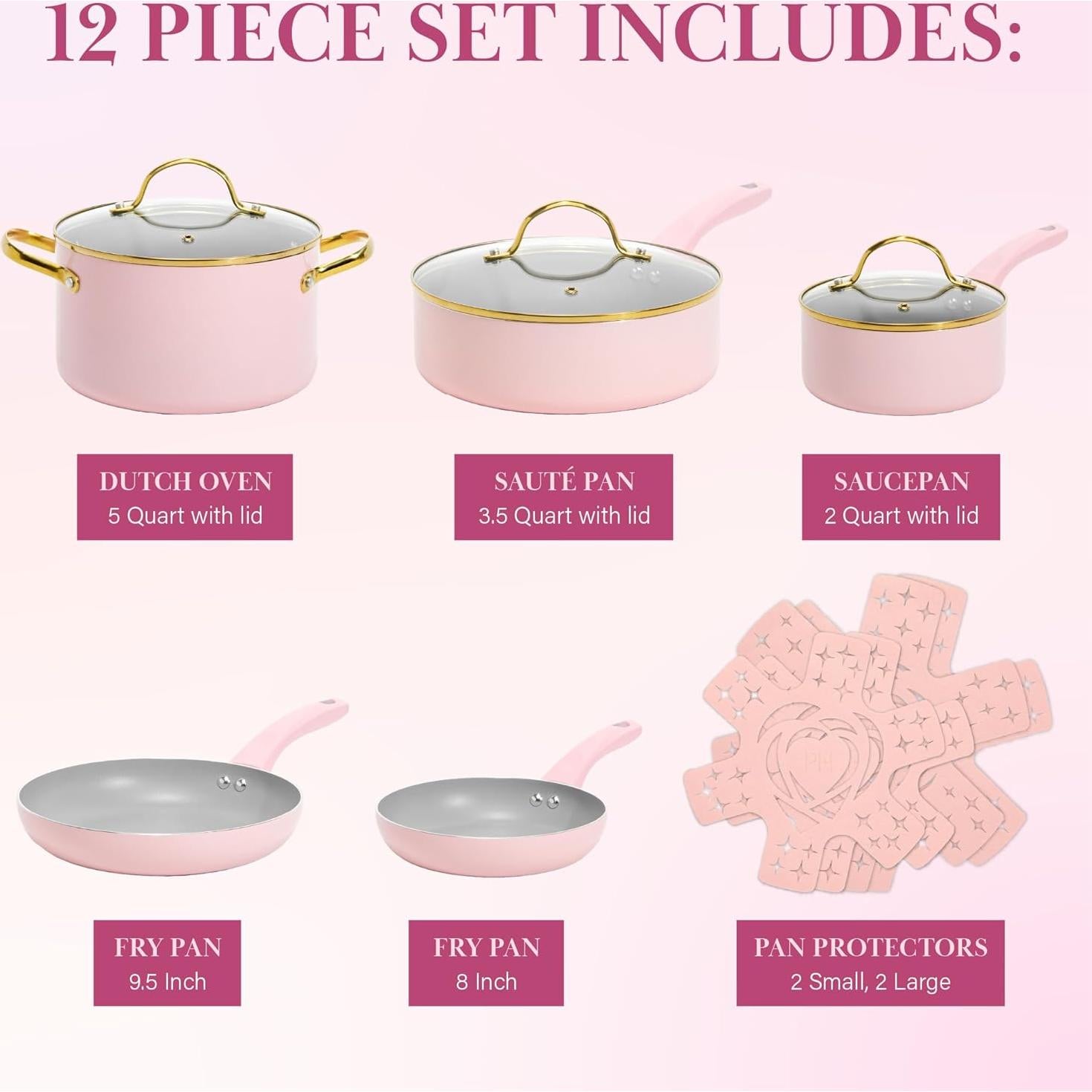 Juego de Ollas y Sartenes Paris Hilton 12 Piezas Rosa