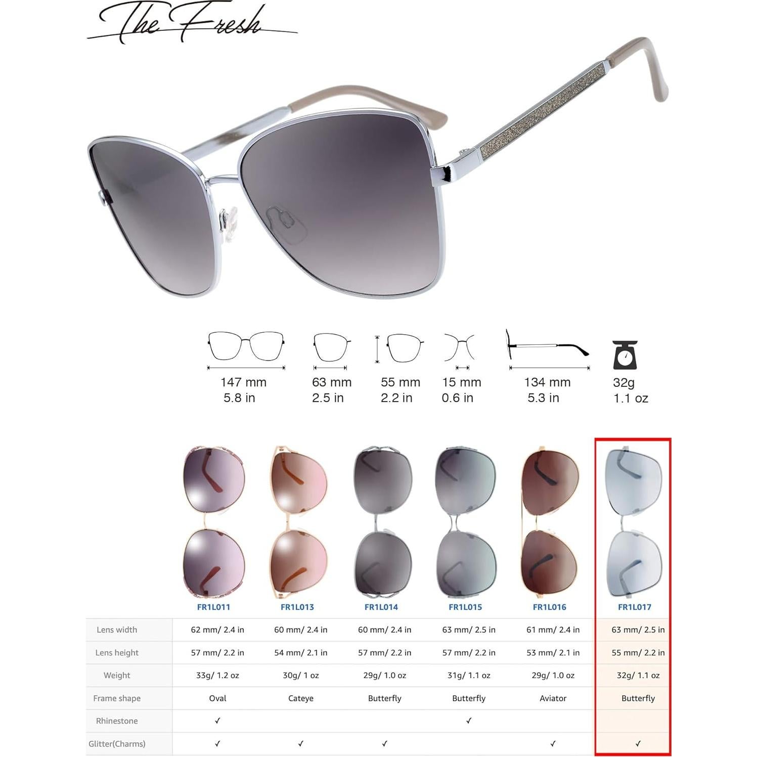 Gafas de Sol Fresco FR1L UV400 para Mujeres - Plata